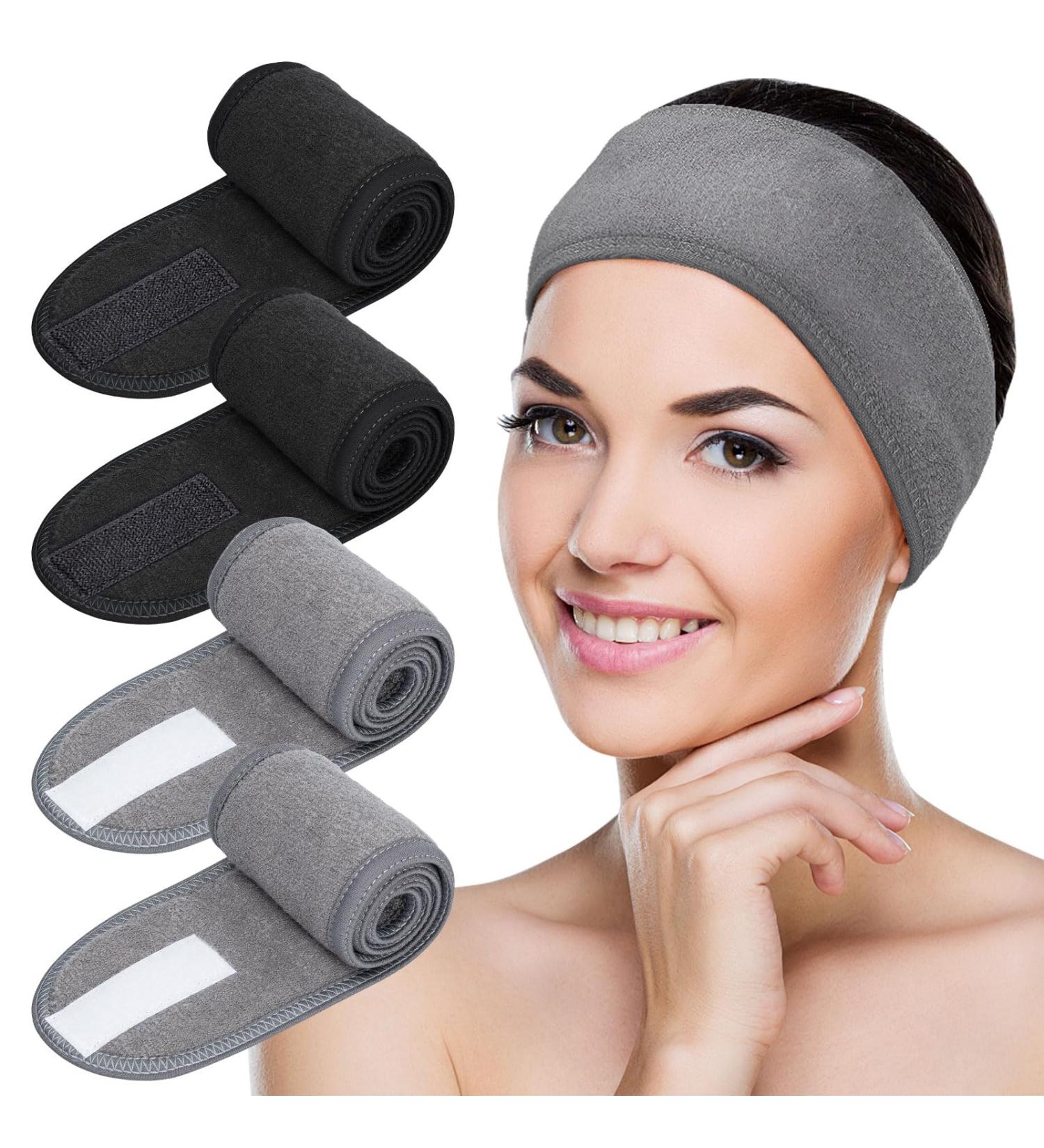 Melliex 4-Piece Adjustable Spa Headbands - Terry Hair Bands for Makeup Yoga & Sports (Black & Gray) - Ultimate Hair Protection with Velcro Fastener - Buy Online on GoSupps.com