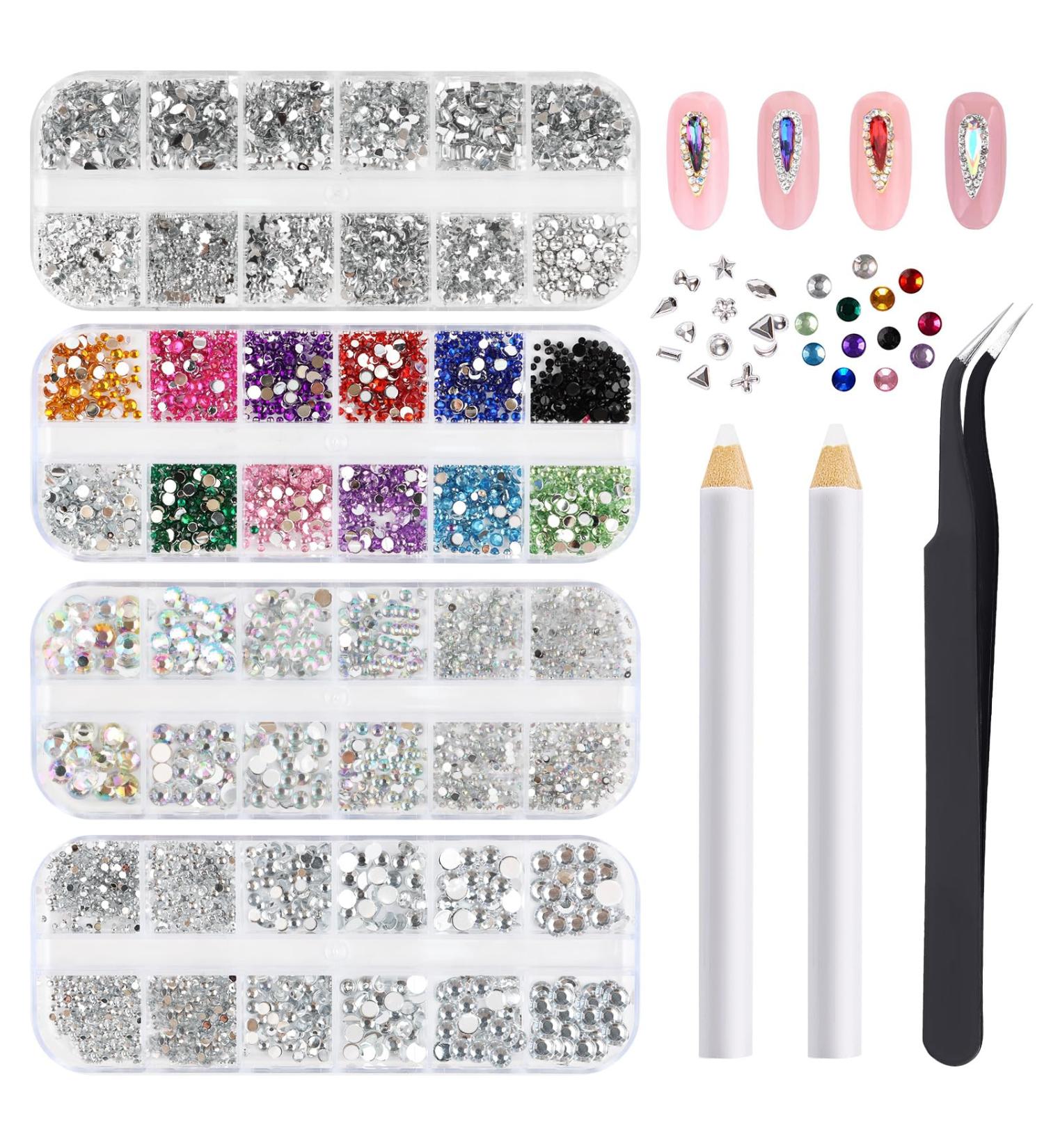 VMUGGA 4300 Pcs Rhinestones for Nails - Premium Transparent Nail Art Accessories with Wax Stick & Tweezers for DIY Acrylic Nail Designs - Buy Online on GoSupps.com