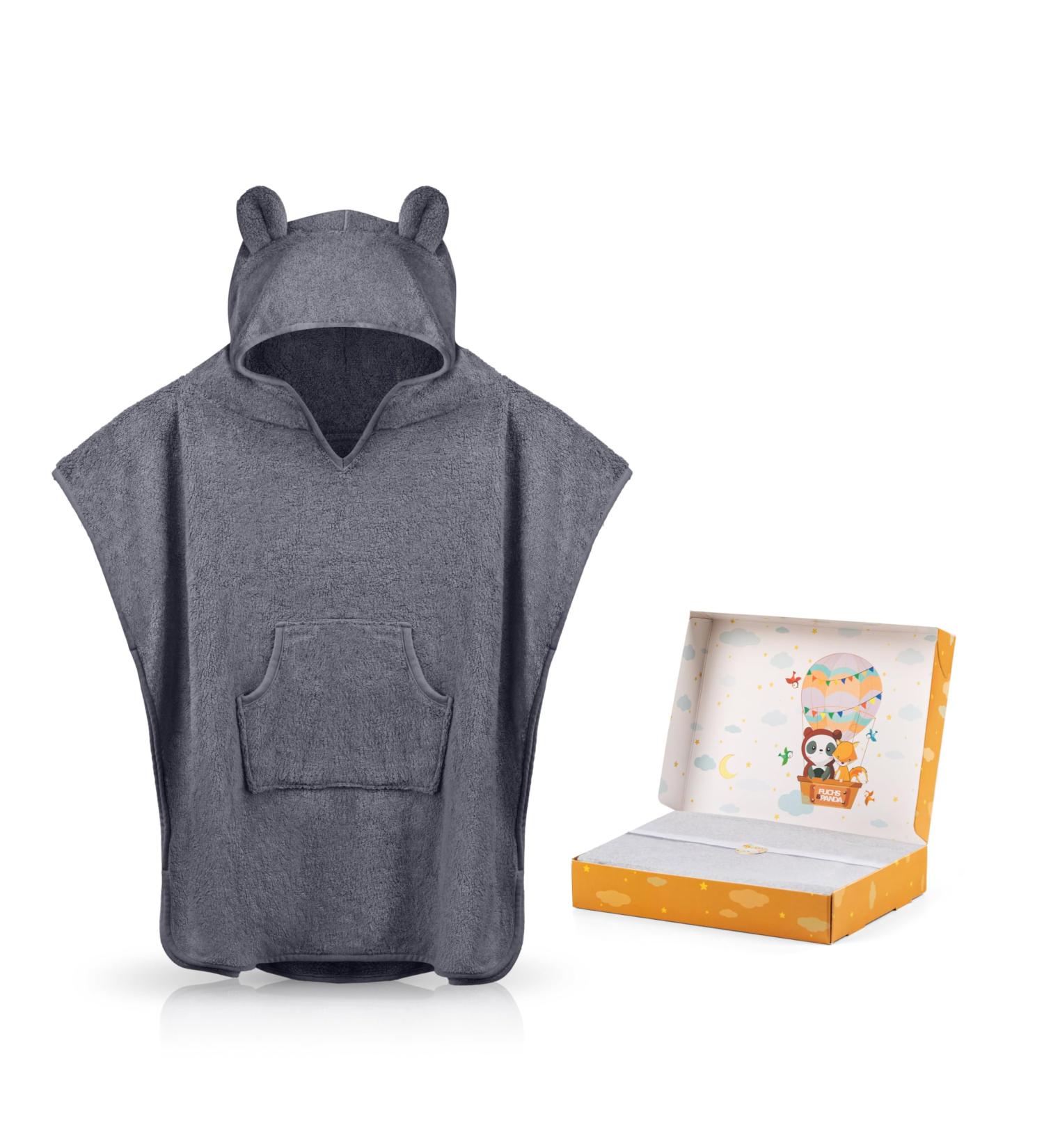Fuchs Panda Kids Bathing Poncho - Extra Warm Soft & Cozy 100% Bamboo Towel Poncho for Baby & Children | Ideal Gift Packaging (Blue-Gray) - Buy Online on GoSupps.com