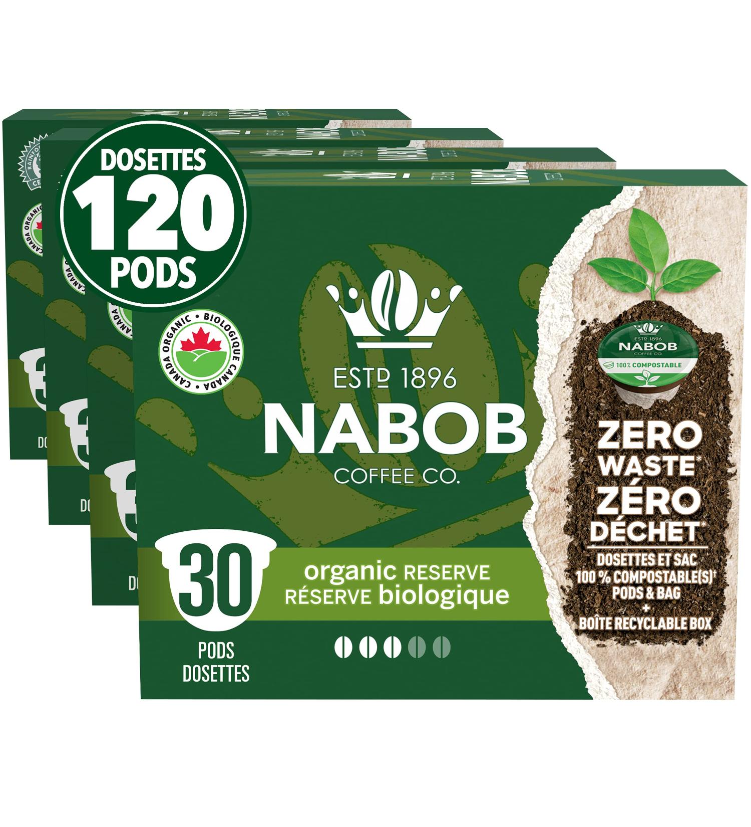Nabob Organic Reserve Coffee 100% Compostable Pods 292g (4 Boxes of 30 Pods) - Buy Online on GoSupps.com