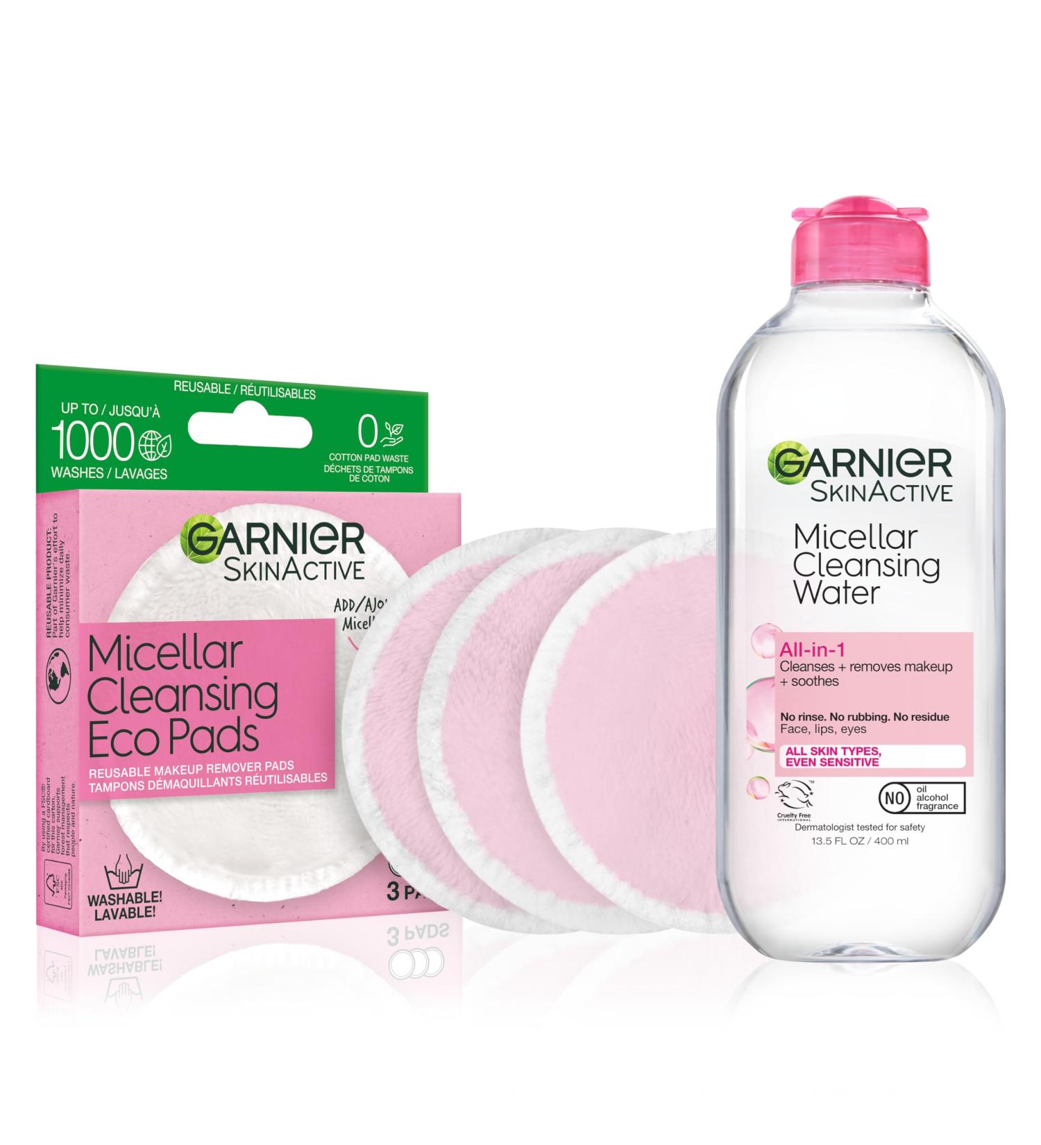 Shop Garnier Micellar Water & Eco Pad Starter Kit - All-In-One Facial Cleanser & Reusable Makeup Remover Pads - Buy Online on GoSupps.com