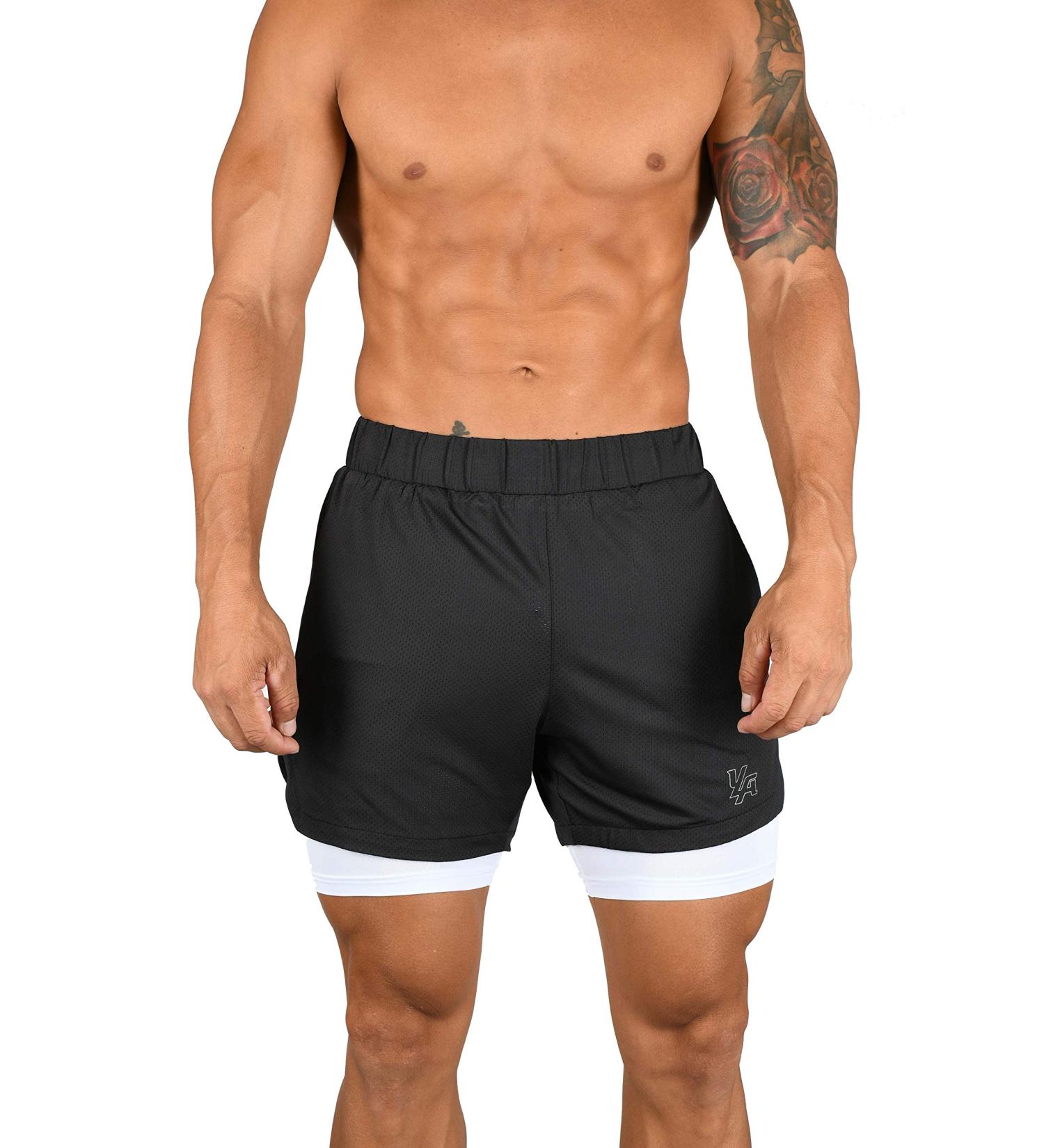 YoungLA Men's Compression Shorts with Pocket - Black/White XL | Soft, Breathable, Stretchy - 105 - Buy Online on GoSupps.com