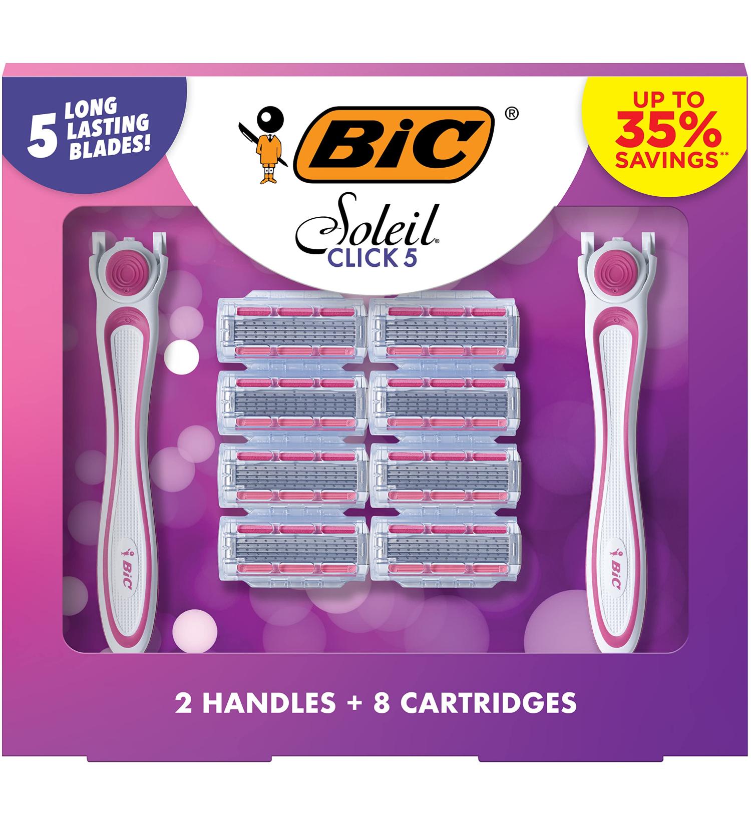 BIC Click 5 Soleil Women's Disposable Razors - 5 Blades, Moisture Strip, 2 Handles, 8 Cartridges - 10 Piece Set - Buy Online on GoSupps.com