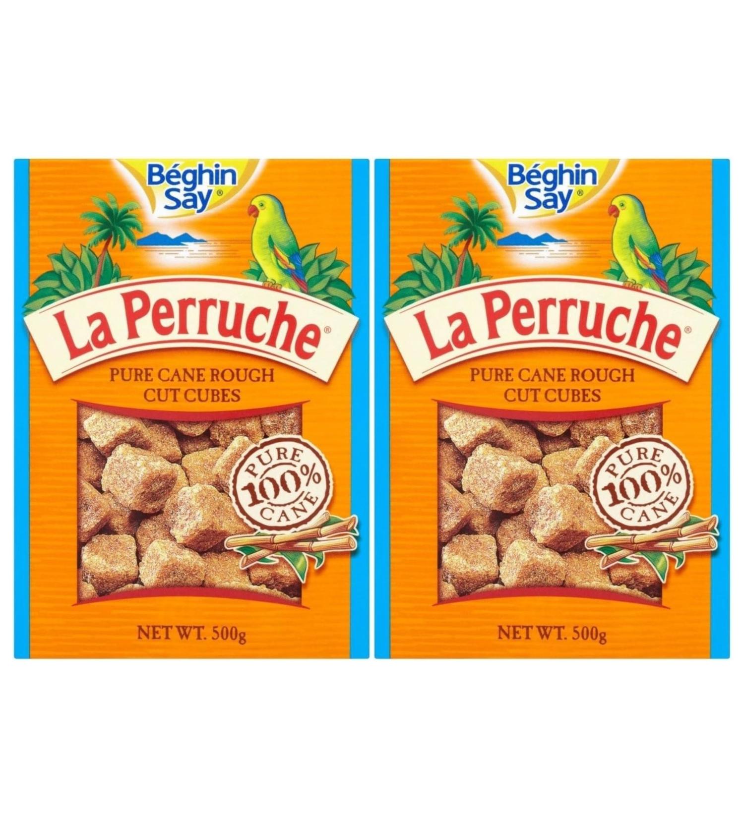 La Perruche Brown Rough Sugar Pieces - 500g Pack of 2 Unrefined Cane Sugar Cubes Sweetener for Beverages Natural Sweetness Premium Quality Sugar