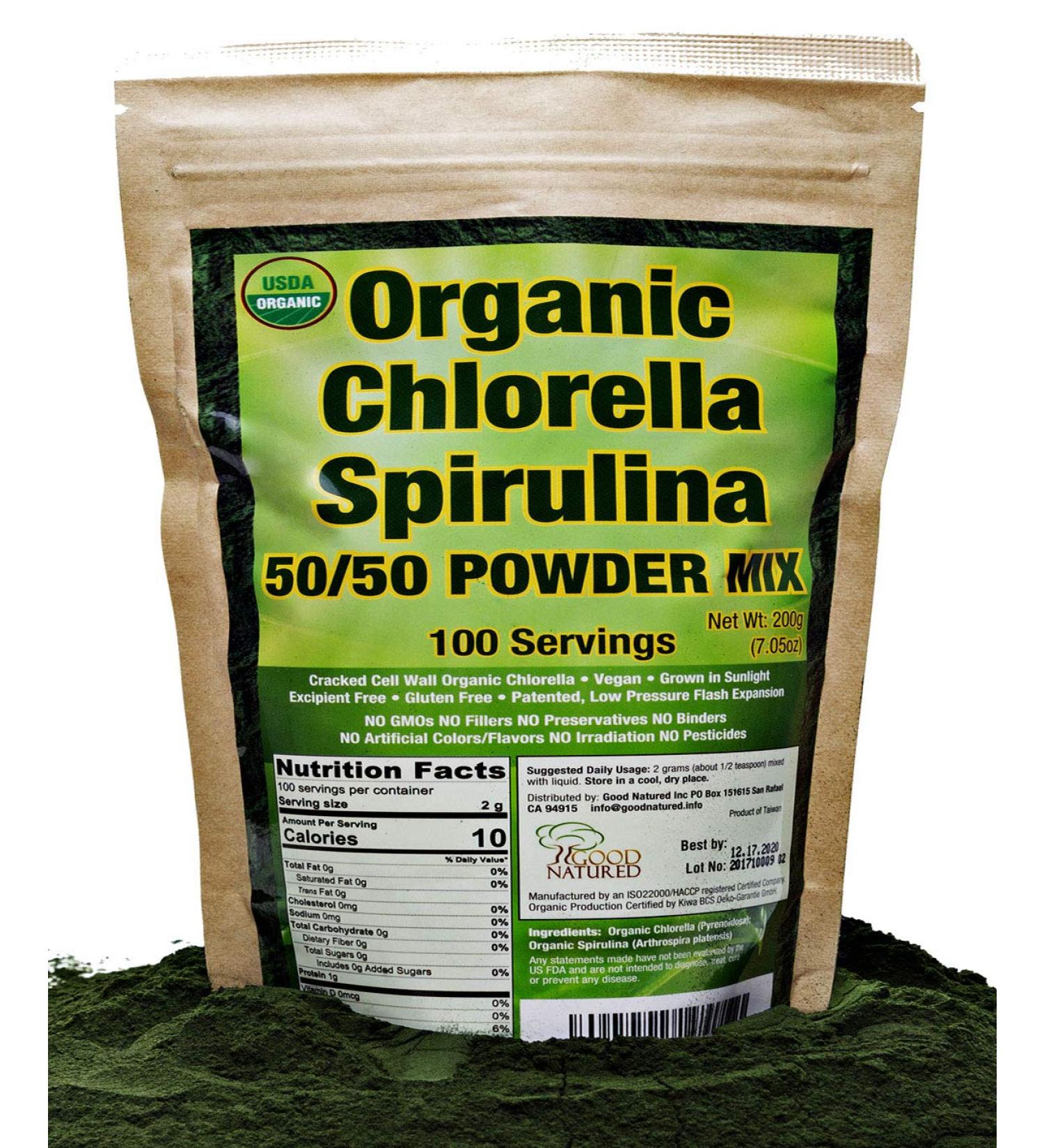 USDA Certified Organic Chlorella Spirulina Powder from Taiwan - 100 Servings (7.05oz) - Buy Online on GoSupps.com