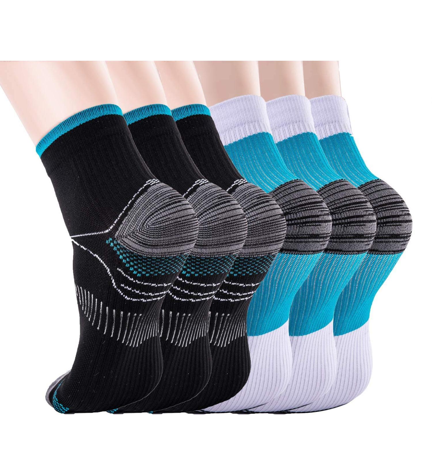 Compression Socks 6 Pairs - Arch Support Plantar Fasciitis Relief - Athletic Low Cut Foot Socks for Men & Women - Blue/Black - S-M - Buy Online on GoSupps.com
