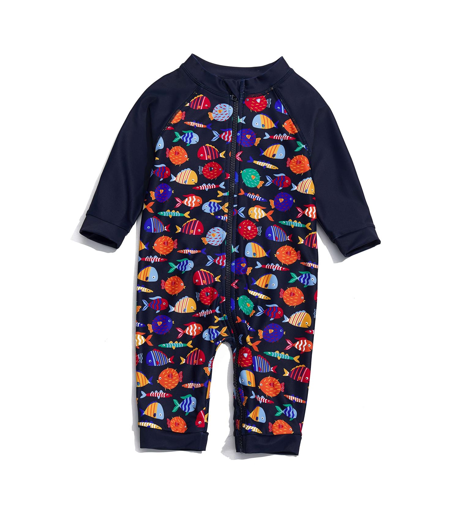 BONVERANO Baby Boys Swimsuit | Full-Length Zipper Toddler Bathing Suit | UPF 50+ Sun Protection | Fish Design | 3 Months - Buy Online on GoSupps.com