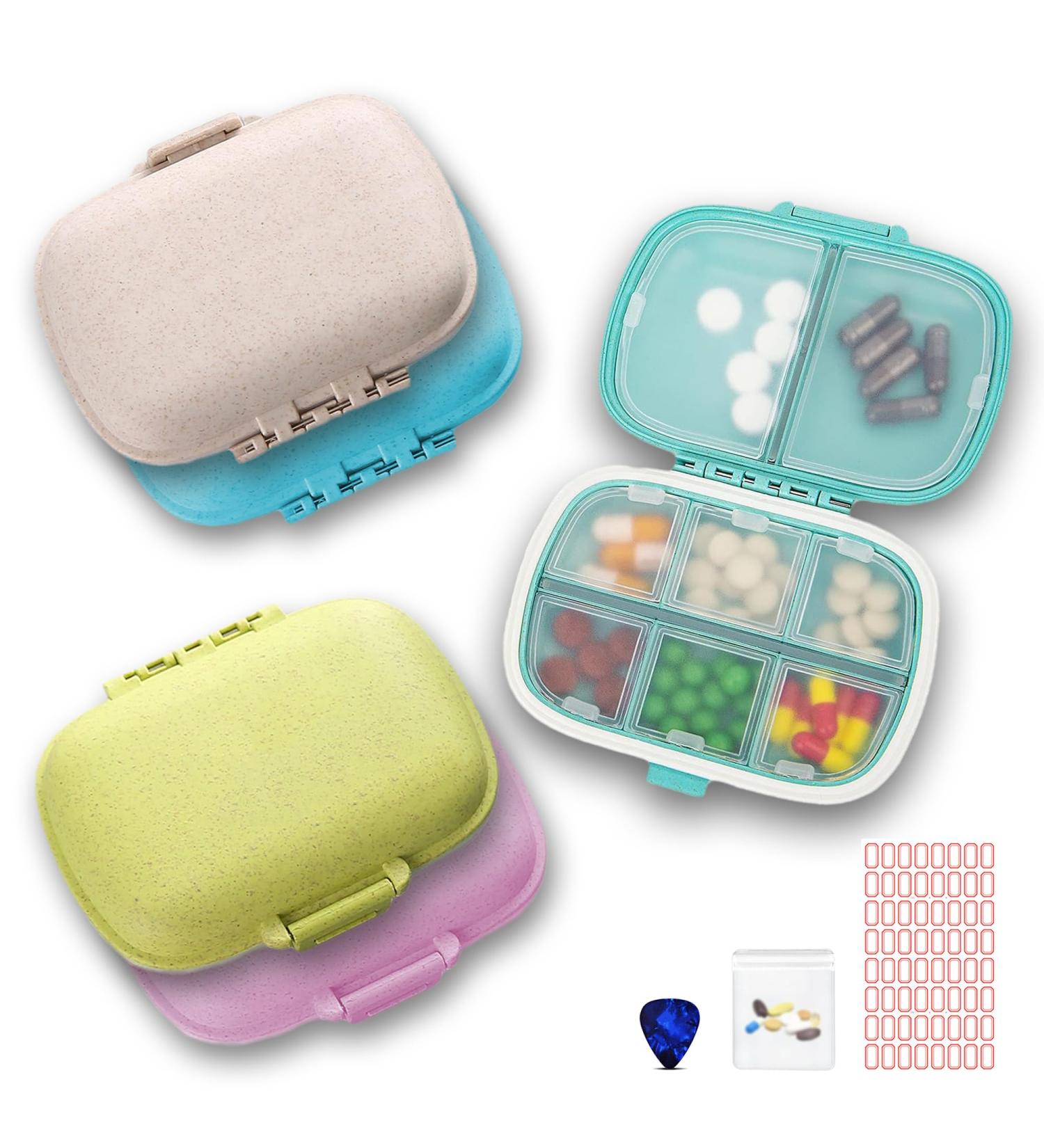 5 Pack Travel Pill Organizer - 8 Compartments Easy Open Lid Portable & Moisture Proof Small Pill Box | Ideal Daily Pill Case (Blue Light Blue Pink Khaki Green - Buy Online on GoSupps.com