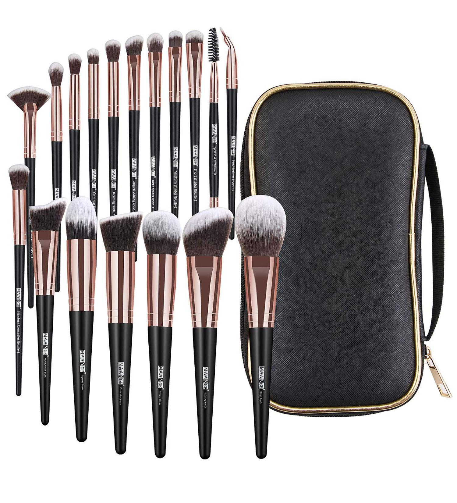 18-Piece Professional Premium Synthetic Makeup Brush Set with Case - BlackGold Makeup Brushes for Foundation, Kabuki, Eye, and Travel - Buy Online on GoSupps.com