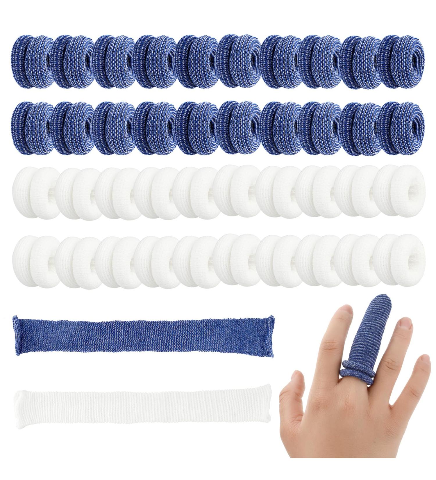 Finger Bandage Finger Roll Tubular Bandage Finger Cots Dressings - 40 Pcs, Blue & White - Protects Finger Tips from Sprains and Swelling - 9.3 * 1.2 Inch - Buy Online on GoSupps.com