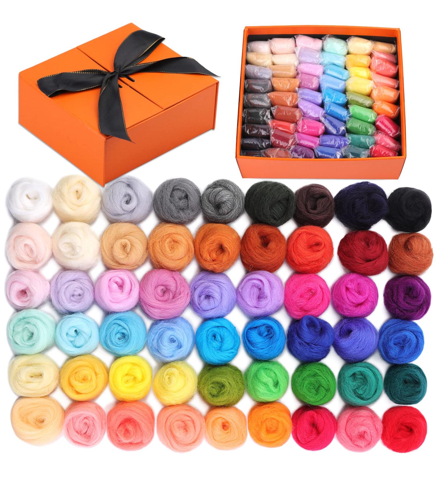 54 Colors Fiber Wool Yarn Roving for Needle Felting and Spinning - DIY Handcraft Supplies (Light Color) - Buy Online on GoSupps.com