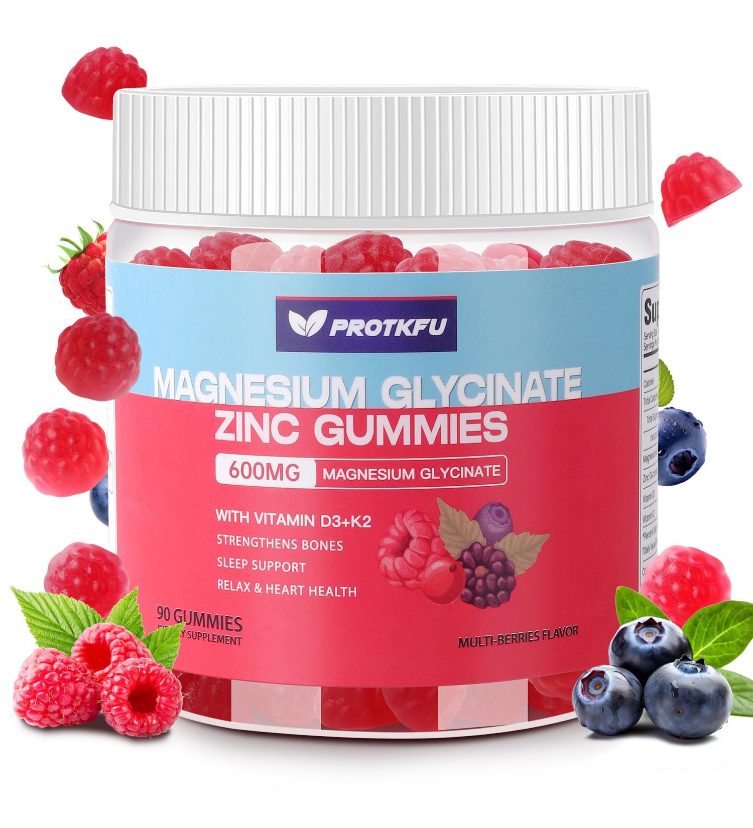 90 CT Magnesium Glycinate Gummies 600mg Sugar Free Magnesium Gummies w/Zinc & Vitamin D3 & K2 - Magnesium Supplements for Sleep Supports Bone Health Nerve & Immune Function 90 Count (Pack of 1) - Buy Online on GoSupps.com