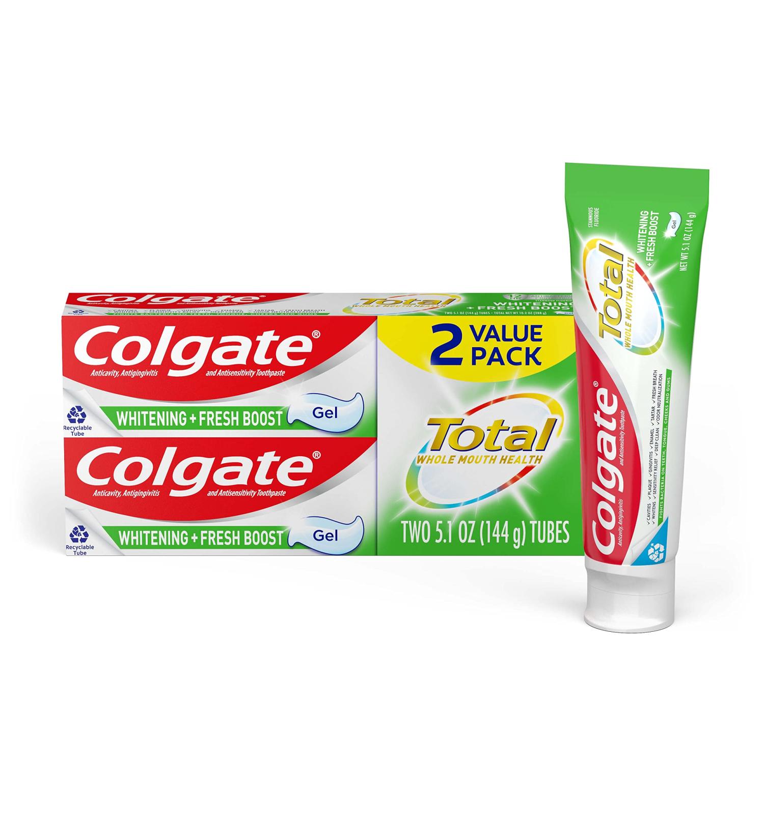 Colgate Total Whitening + Fresh Boost Toothpaste - Mint Flavor 5.1 oz Tube 2 Pack | International Shipping Available - Buy Online on GoSupps.com