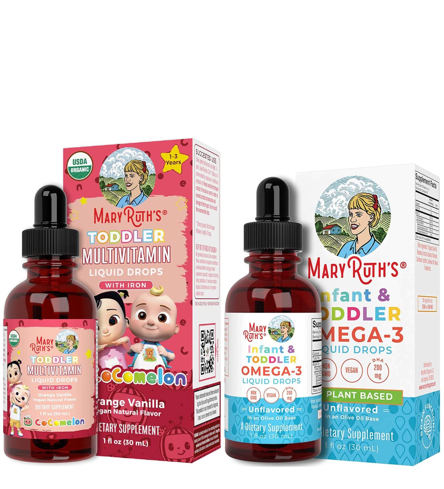 MaryRuth's USDA Organic Cocomelon Multivitamin & Omega-3 Bundle for Toddlers | Immune Support & Cognitive Function | Iron & Multiminerals for Healthy Development - Buy Online on GoSupps.com