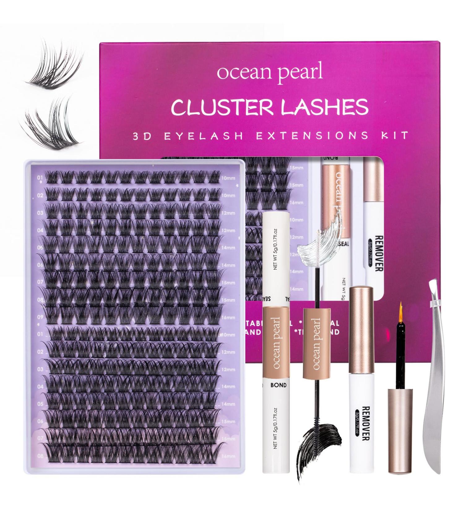 DIY Individual Cluster Lash Extension Kit with Bond and Seal Remover Tweezers | 204 Pcs 10-16mm Natural Light C/D Curl False Eyelashes | Beginner at Home - OP01+OP17 - Buy Online on GoSupps.com