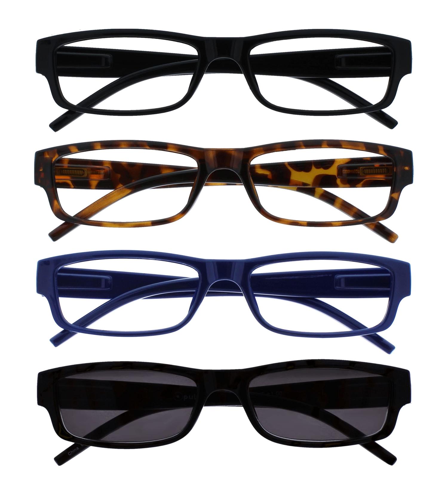 Shop UV400 Black Brown Blue Reading Glasses - 4 Pack for Men & Women - The Reading Glasses Company RRRS32-1231 +1.00 - Buy Online on GoSupps.com