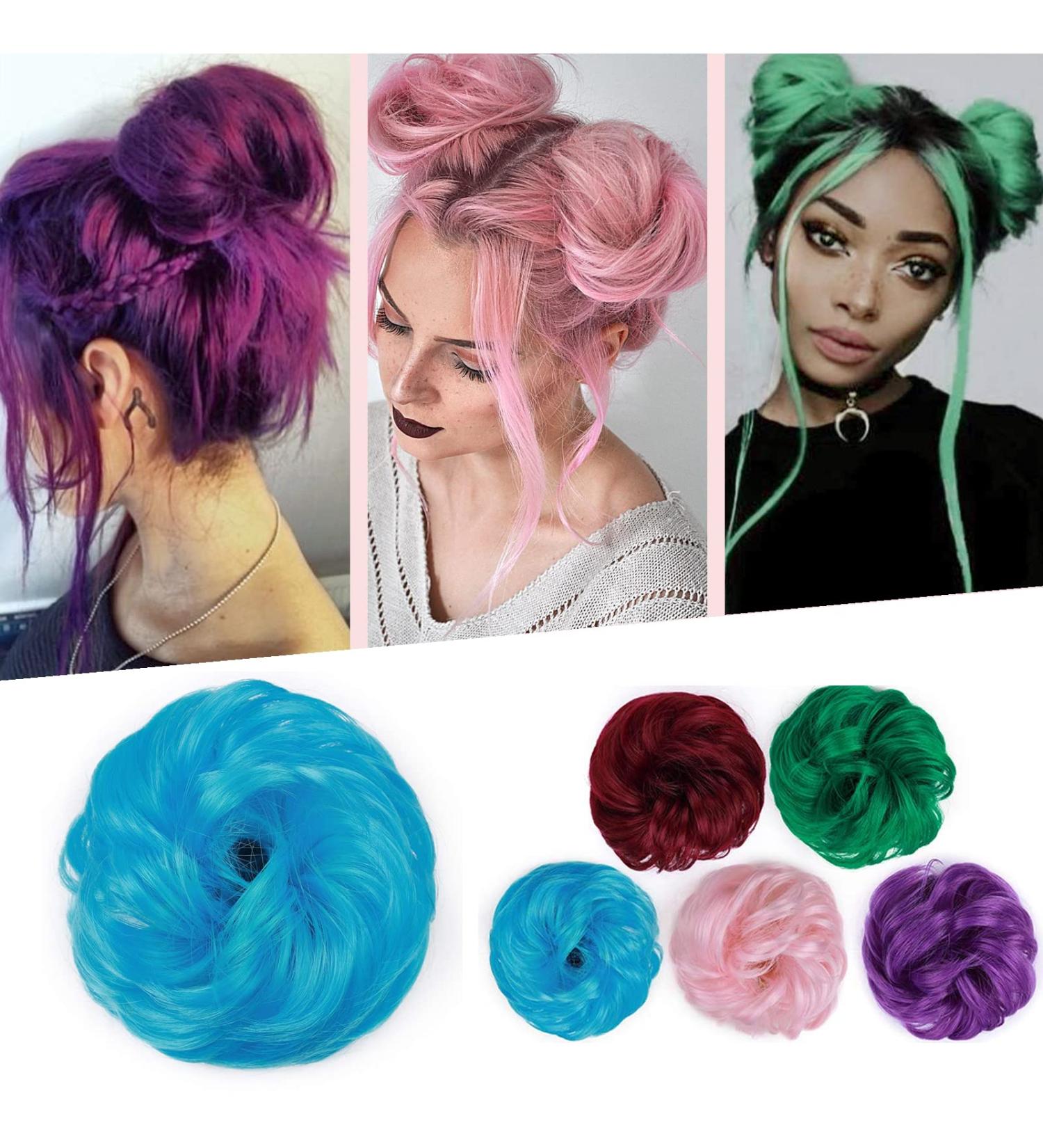 Buy Silk-Co Hair Part with Rubber Band | Wavy Soft Dutt Hair Extensions 35g | Blue Curly Thickening Messy Bun Updos - Buy Online on GoSupps.com