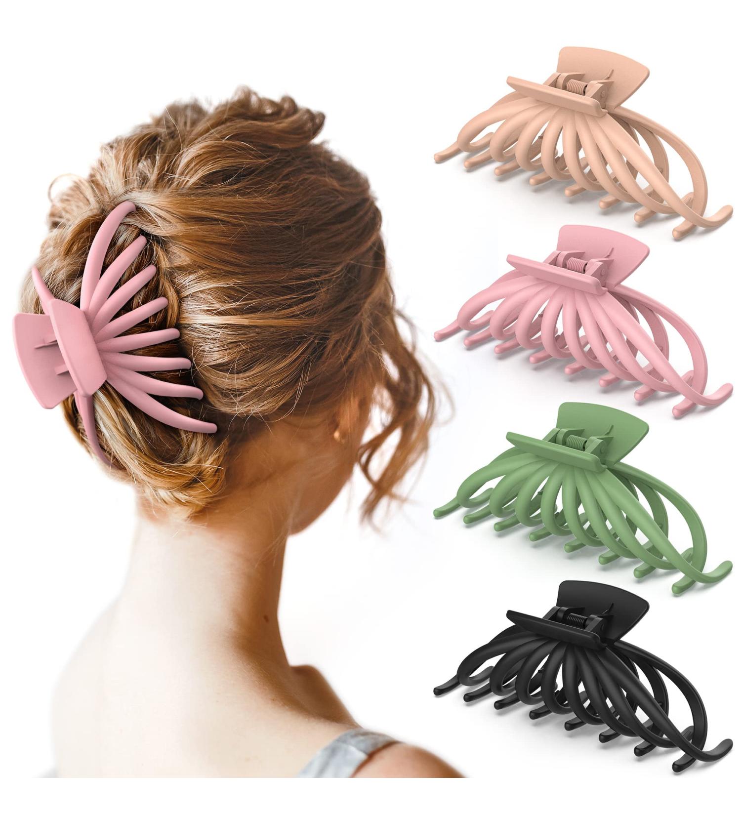 OPAUL Matte Nonslip Large Hair Claw Clips for Women - Strong Hold Styling Accessories (4 Pack) Pink Green Khaki Black - Buy Online on GoSupps.com