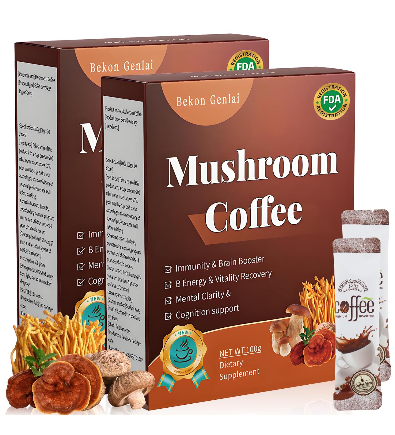 2Pcs Caf Aux Champignons Caf Champignons Adaptogenes Complexe de champignons en Poudre Bio avec Crini re De Lion Chaga Reishi Cordyceps Plus Cafe Instantan Arabica 200g - Buy Online on GoSupps.com
