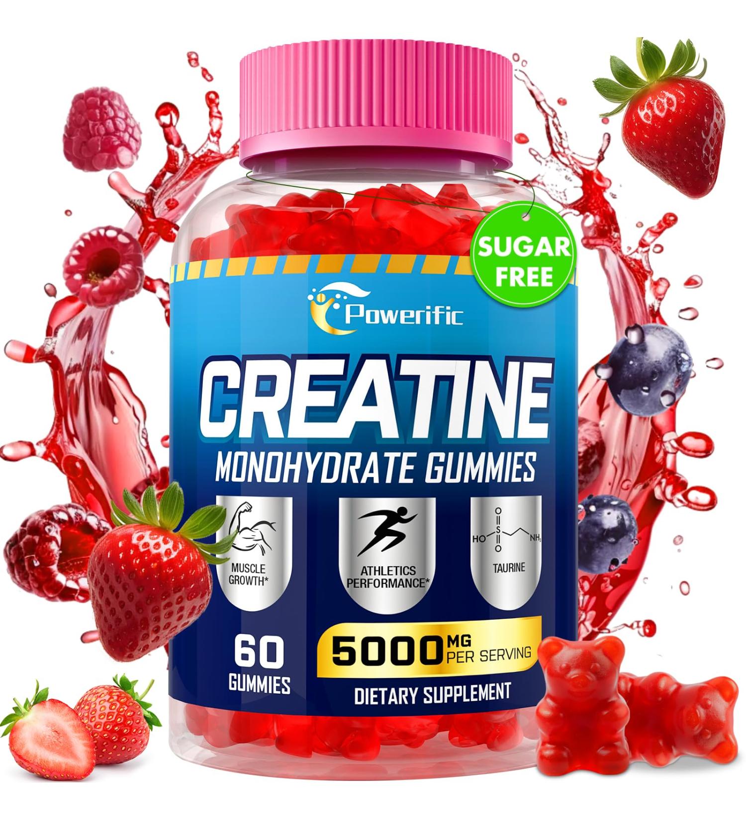 Creatine Monohydrate Gummies - Boost Strength & Energy | 60 Organic Chewable Gummies for Men & Women - Buy Online on GoSupps.com