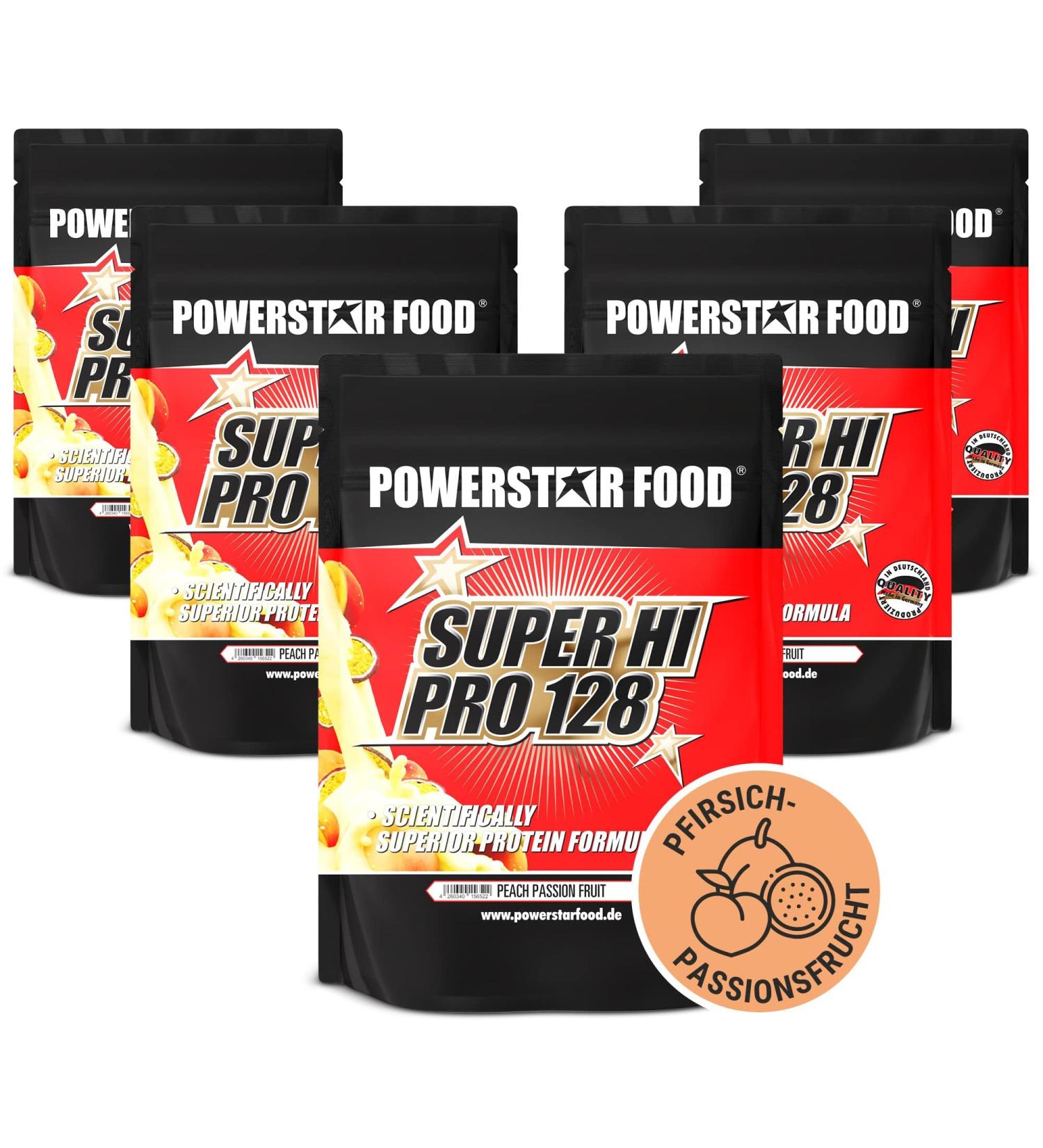 Powerstar Super Hi Pro 128 | Multi-Component Protein Powder 5x1000g | 80% Protein | Peach Passion Fruit Flavor | Muscle Building & Weight Loss Supplement - Buy Online on GoSupps.com