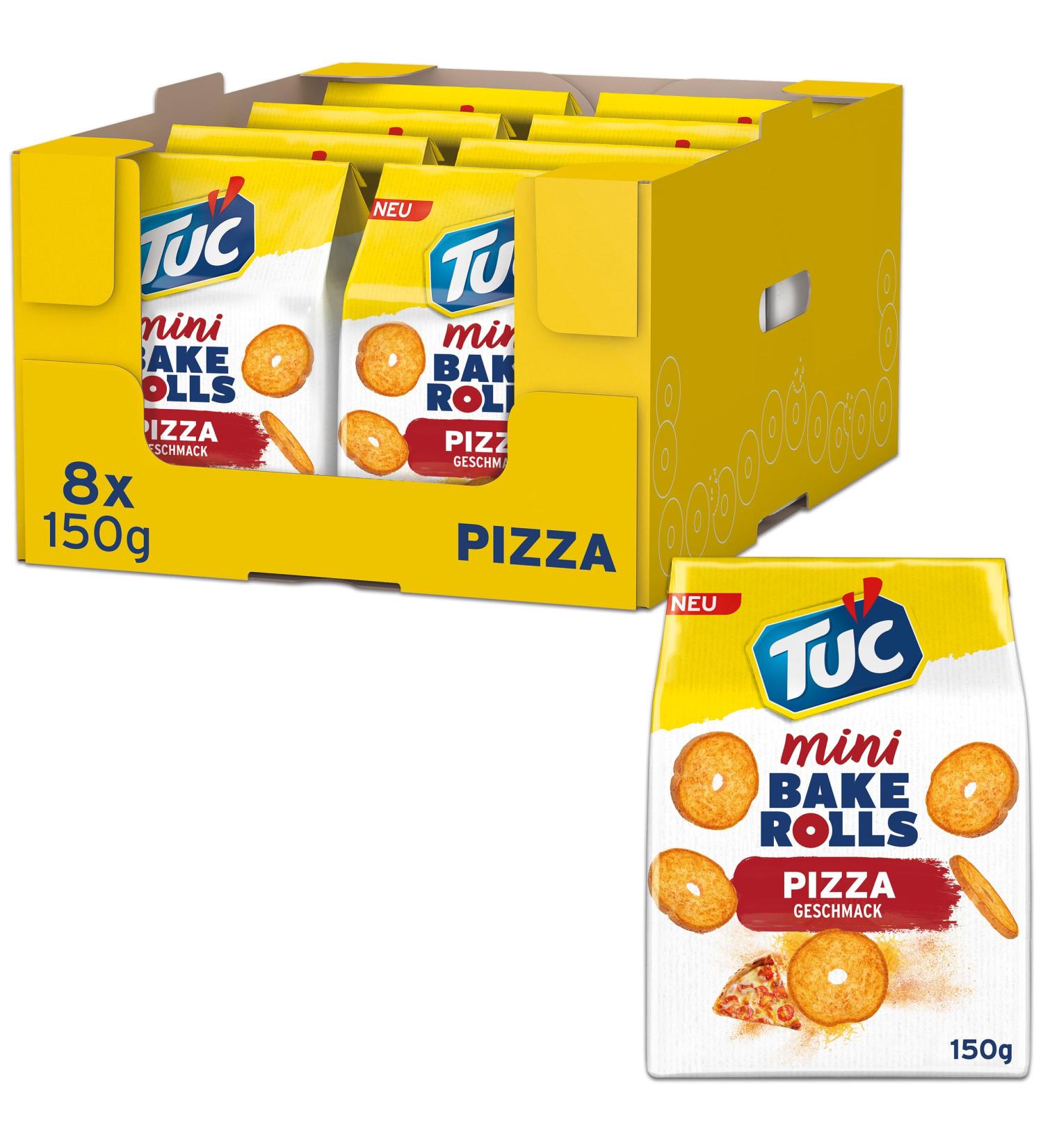 TUC Mini Bake Rolls Pizza 8 x 150g | Crispy Bread Chips | Large Pack Snacks for International Shipping - Buy Online on GoSupps.com