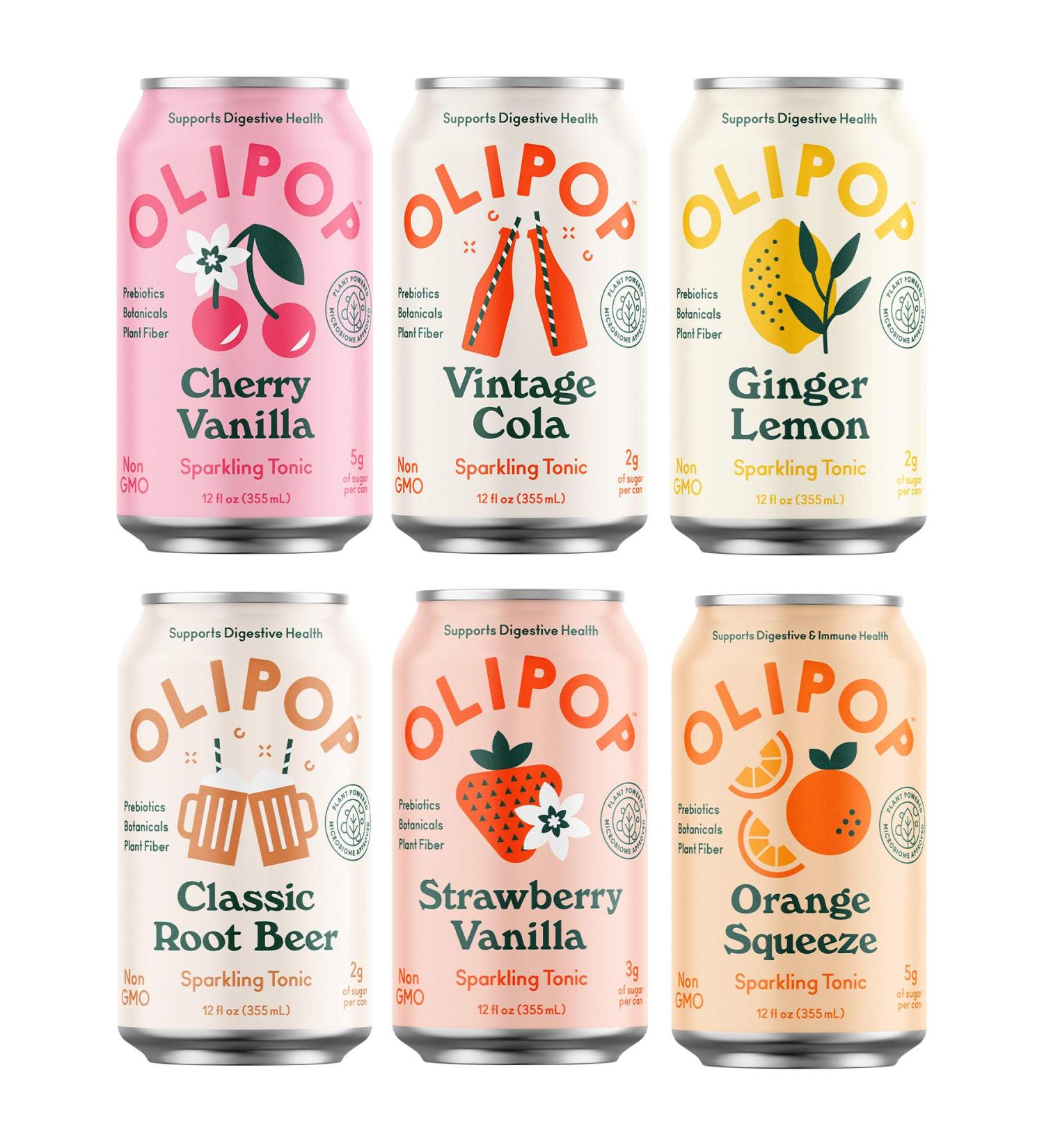 OLIPOP 6-Flavor Soda Variety Pack | Healthy Prebiotic Soft Drinks | Supports Digestive Health | 9g Plant Fiber | Low Calorie & Sugar | Vegan | 12 oz 6-Pack - Buy Online on GoSupps.com