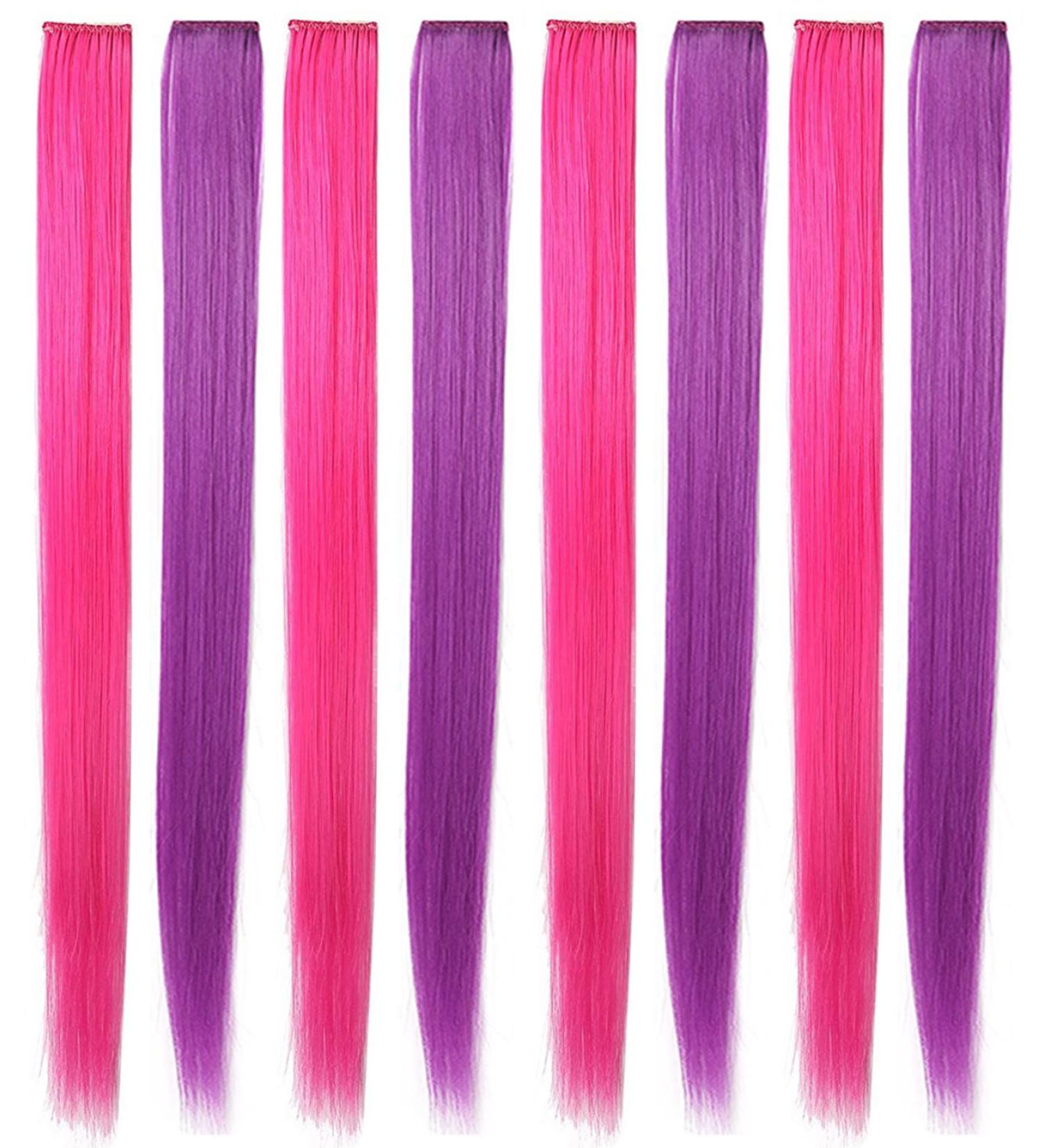 Rhyme 21'' 8PCS Pink Purple Hair Pieces for Girls & Women - Clip in Highlight Colored Extensions for Princess Parties (Purple Pink) - Buy Online on GoSupps.com