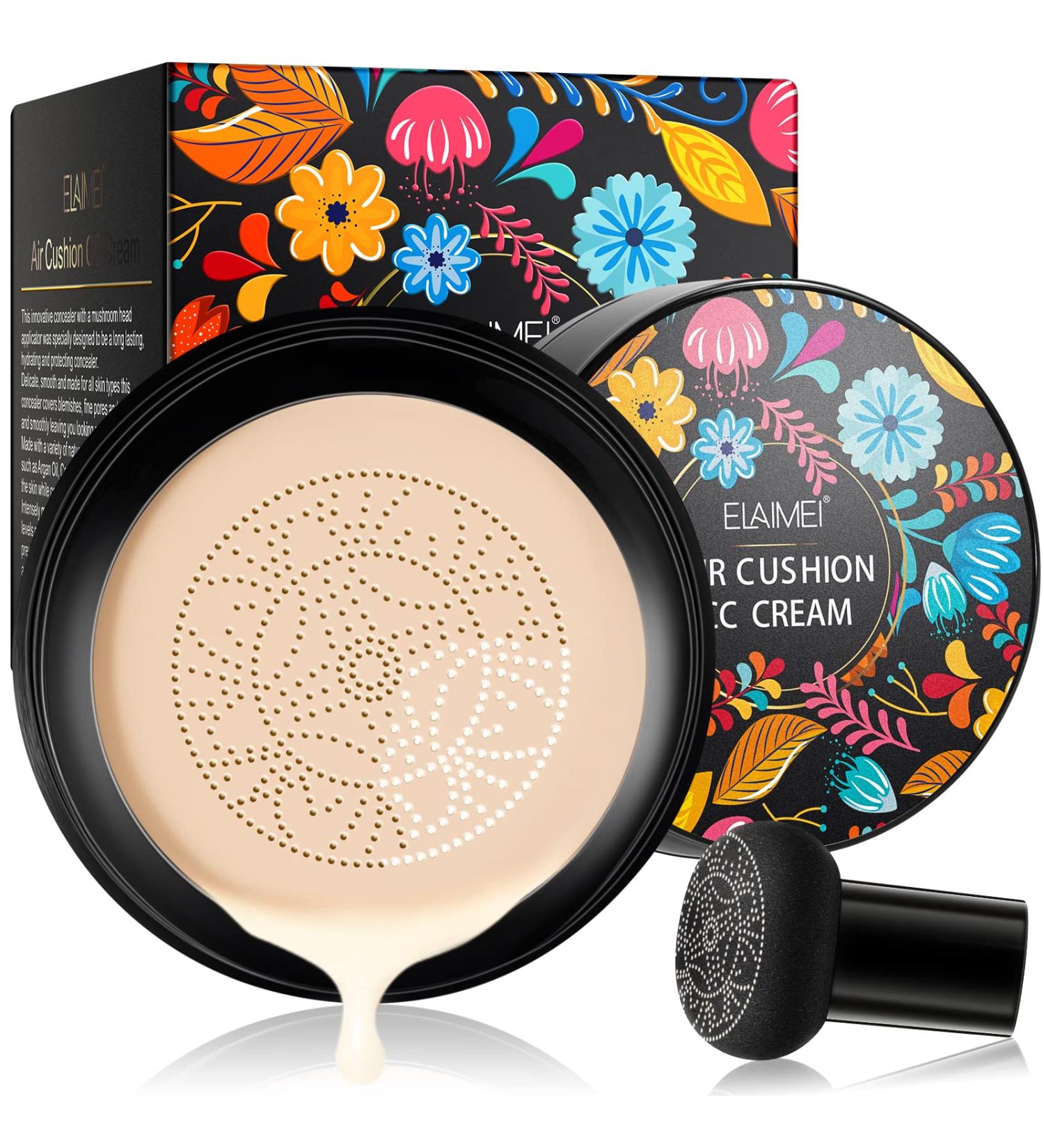Mushroom Head Air Cushion Foundatio CC Cream Moisturizing Liquid Foundation Concealer Cover Lasting Brightens for Face & Neck Even Skin Tone Base BB(Ivory) - Buy Online on GoSupps.com