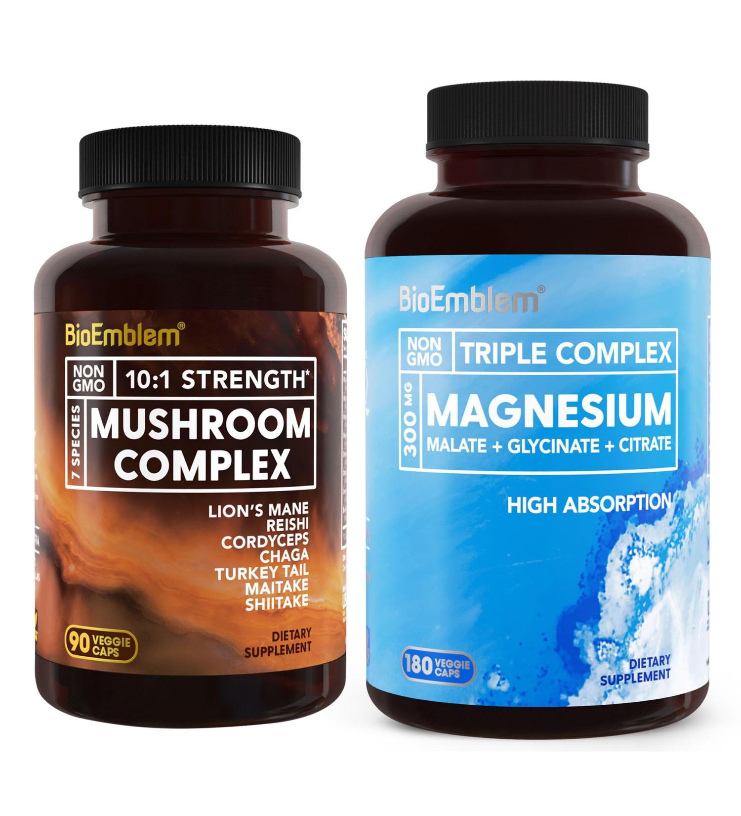 BioEmblem Triple Magnesium Complex 180 Capsules and Mushroom Complex - Buy Online on GoSupps.com