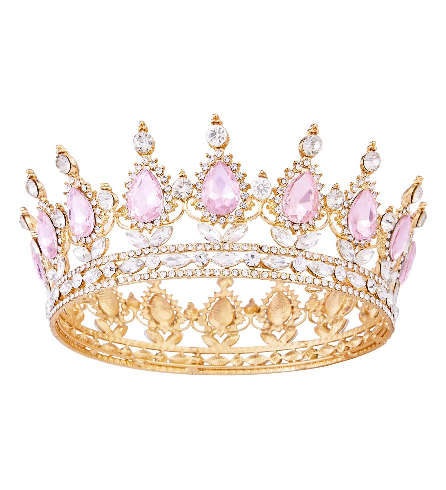 Elegant Gold & Pink Crystal Crowns for Women | Vofler Baroque Vintage Tiara Hair Accessories for Brides Princesses & Costume Parties - Buy Online on GoSupps.com