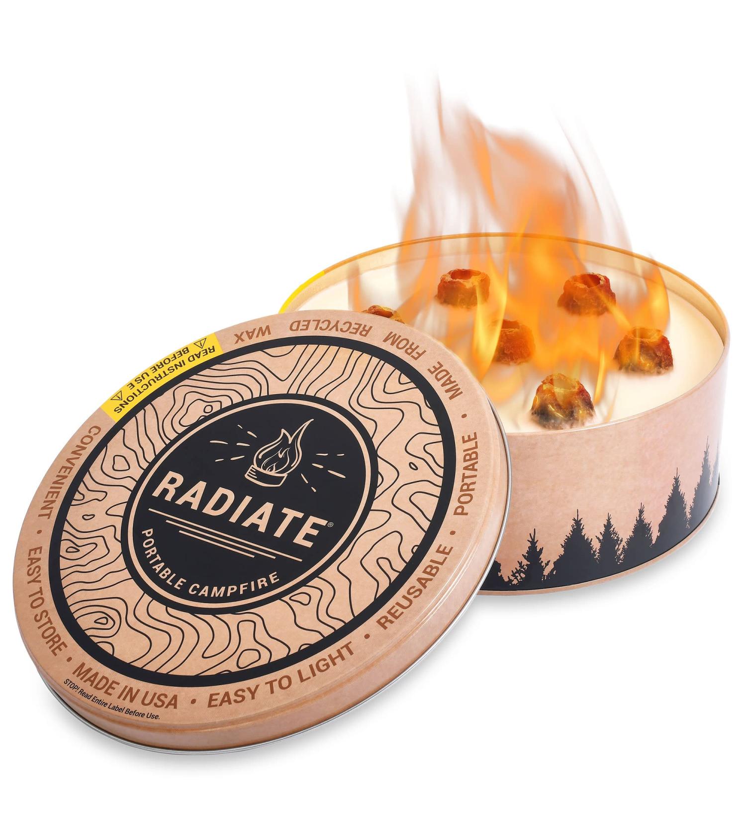 Radiate XL Portable Campfire - 3-5 Hours Burn Time - Reusable Fire Pit for Camping, S'mores, Cooking & Picnics - Recycled Soy Wax - Buy Online on GoSupps.com