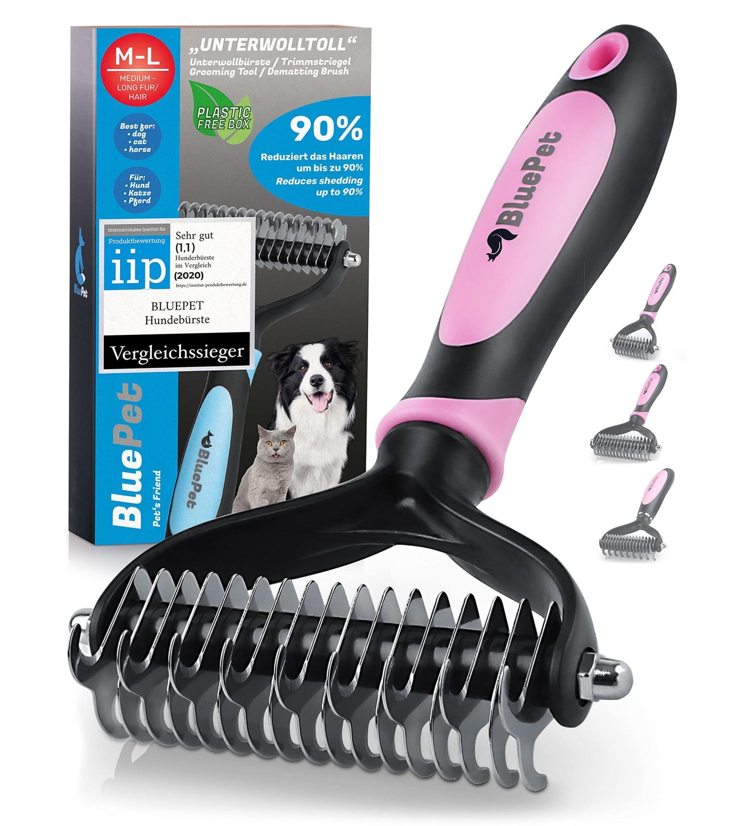Bluepet Unterwolltoll Dog & Cat Brush for Long Hair - Essential Undercoat Comb with Massage Effect | Size M-L Pink - Buy Online on GoSupps.com