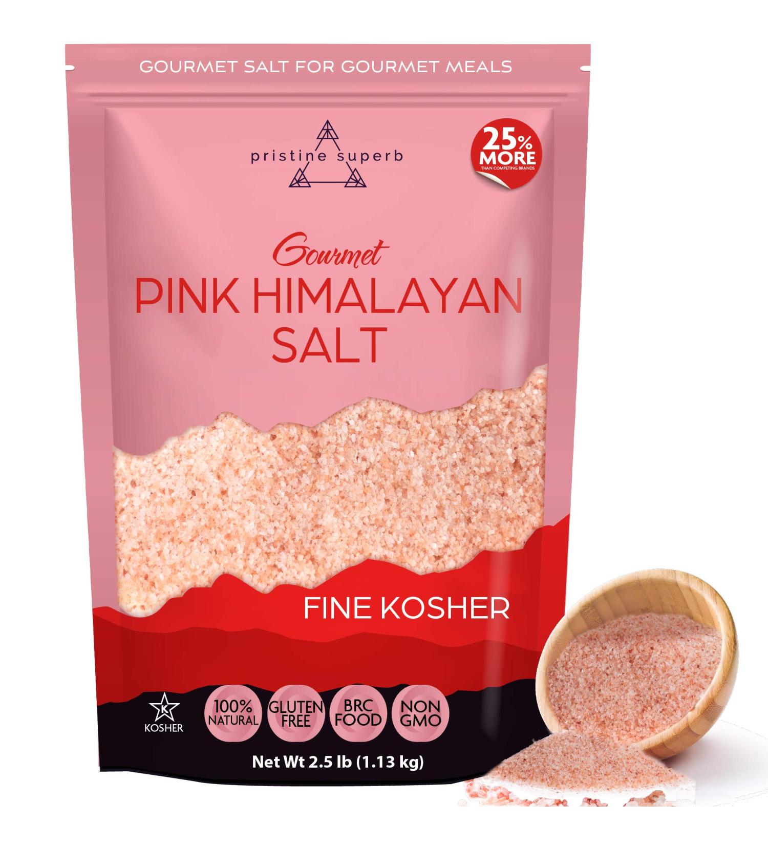Pristine Superb Pink Himalayan Salt - Fine Grain Kosher Granules - 100% Natural Organic, Kosher Certified, Mineral Dense for Health - 2.5lb Bag - Buy Online on GoSupps.com
