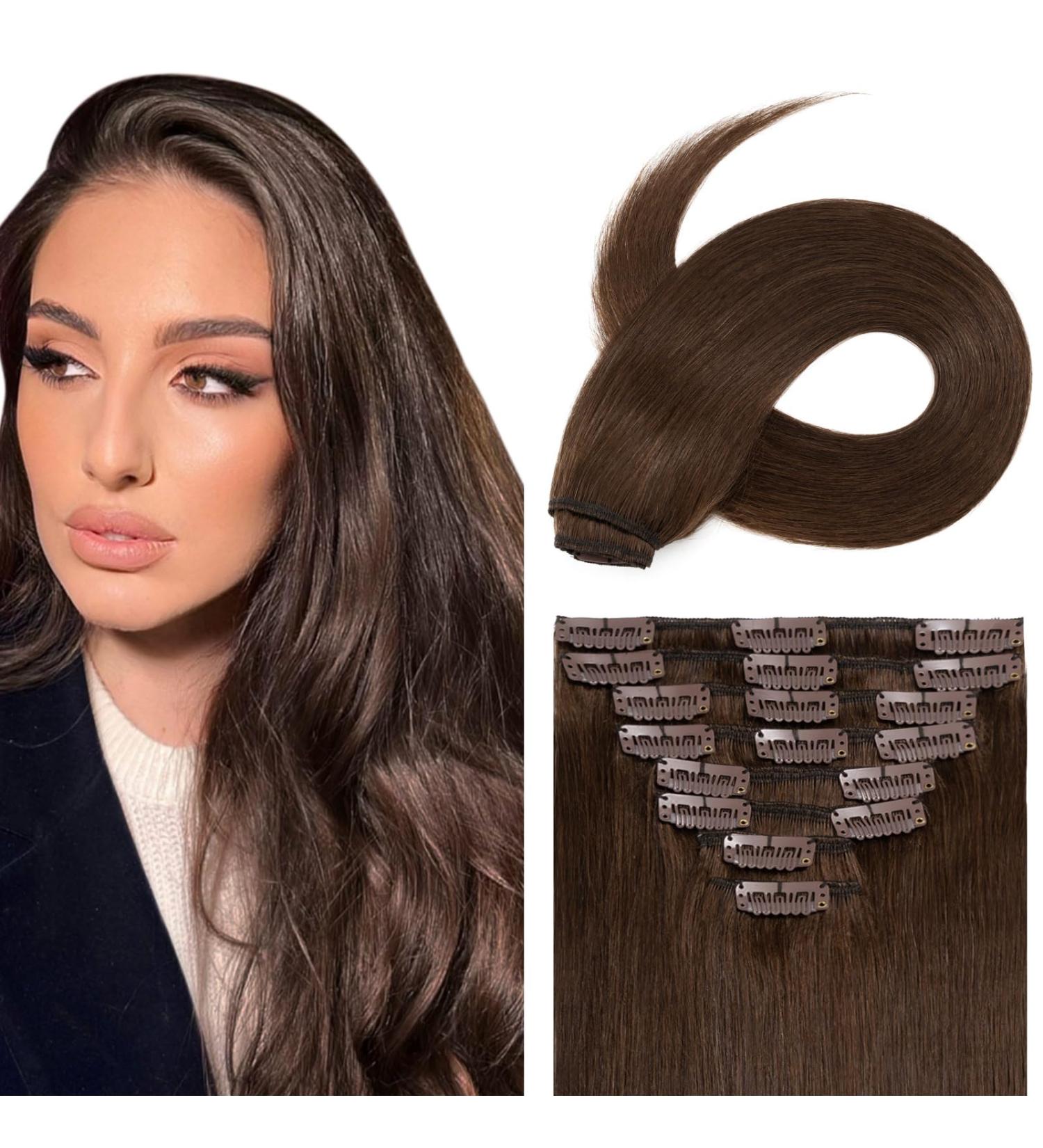 Buy 20-60 cm Remy Clip-In Hair Extensions - 8 Strands of 100% Human Hair 04# Chocolate Brown - Fast International Shipping - Buy Online on GoSupps.com