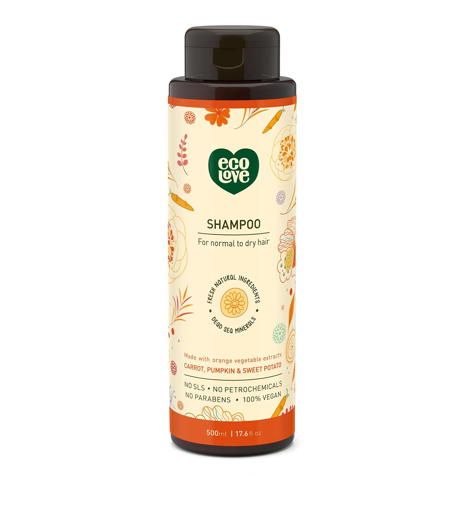 ecoLove Natural Shampoo for Dry & Color-Treated Hair - Vegan, SLS & Paraben-Free, Organic Carrot & Pumpkin Extract, 17.6 oz - Buy Online on GoSupps.com