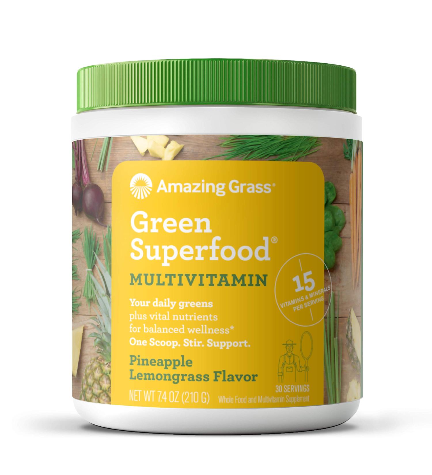 Buy Amazing Grass Green Superfood Multivitamin - Pineapple Lemongrass 7.4 oz | Nutrient-Rich Superfood Powder - Buy Online on GoSupps.com