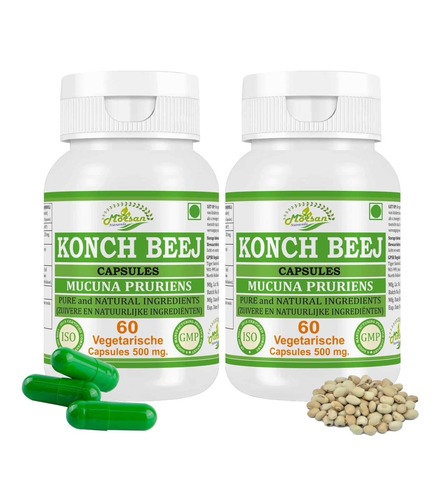 Morsan Nutraveda Konch Beej Capsules Mucuna Pruriens 500mg 60 Vegan Capsules Ayurvedisch Kruidensupplement 2 - Buy Online on GoSupps.com