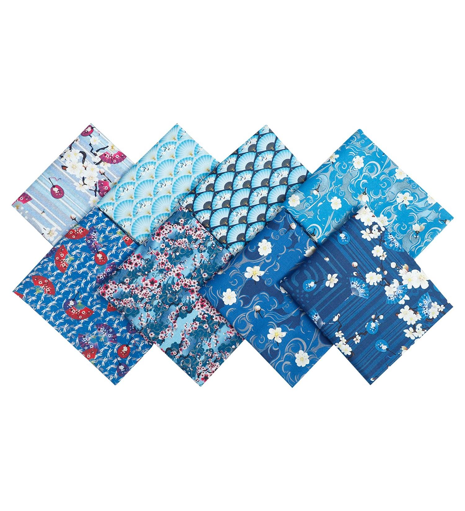 CEYOU Zyoug 8pcs 18 x 22 inches (45 x 55 cm) 100 Cotton Fabric  Precut Fat Quarter Fabric Bundles with Multi-Color and Different Pattern for Quilting Patchwork  DIY Craft(Blue Asian Pattern) A15 - Buy Online on GoSupps.com