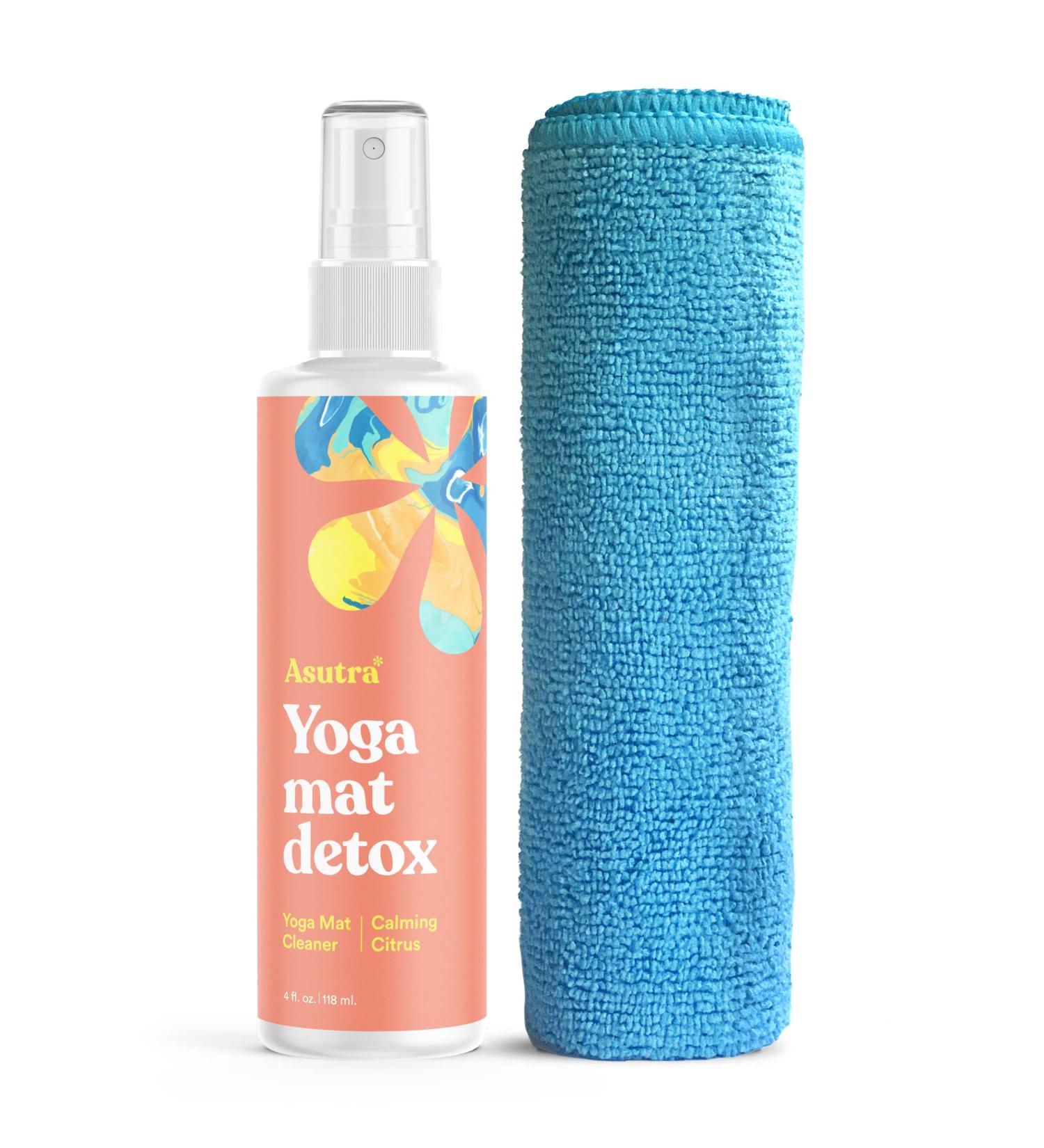 ASUTRA Yoga Mat Cleaner Spray - Organic Calming Citrus No Residue Deep-Cleansing Includes Microfiber Towel - Perfect for Fitness Gear & Gym Equipment - Buy Online on GoSupps.com