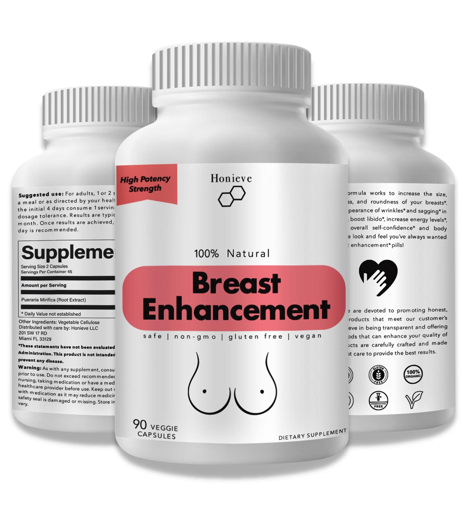 Honieve The Original Breast Enhancement Pills | Breast Enlargement for Women & Transmen | 100% Nautural Menopause Relief with Pueraria Mirifica | 2000mg Daily 90 Capsules - Buy Online on GoSupps.com
