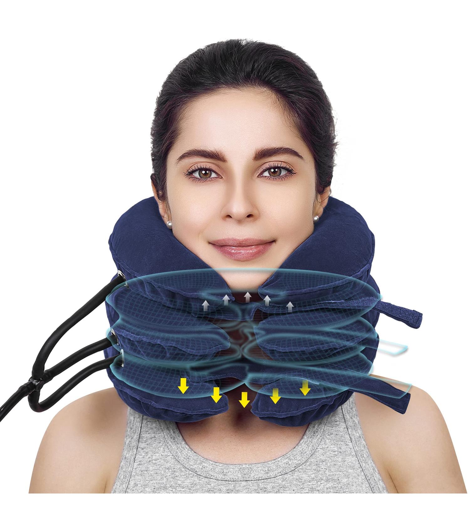Cervical Neck Traction Device - Adjustable Inflatable Neck Stretcher for Neck Support & Pain Relief - Blue Neck Brace and Cervical Traction Equipment - Buy Online on GoSupps.com