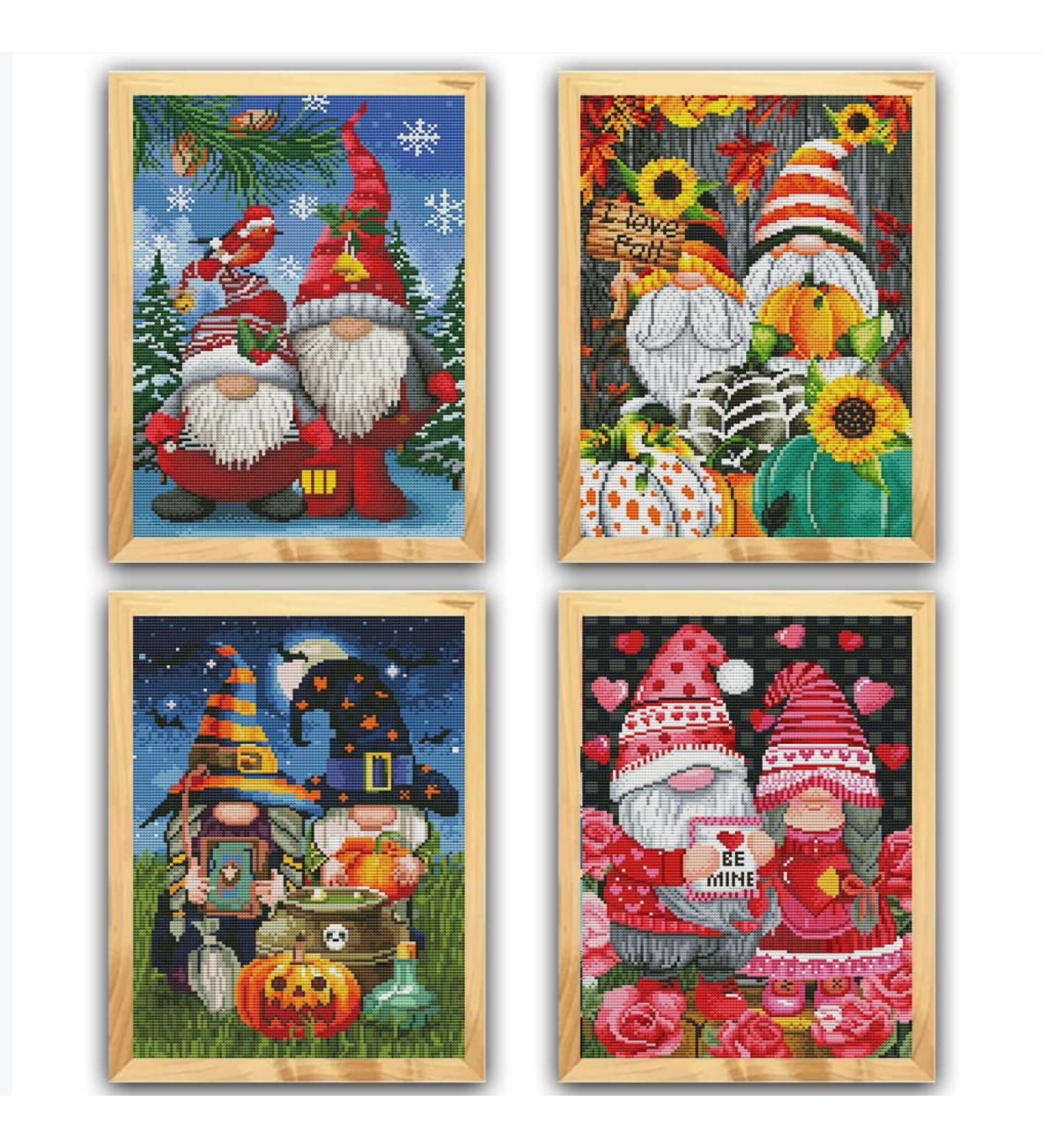 Eiazuiks Stamping Cross Stitch Kit - 4 Pack Gnome Counting for Adults - DIY Home Decor Patterns 11.8x15.7 - Buy Online on GoSupps.com