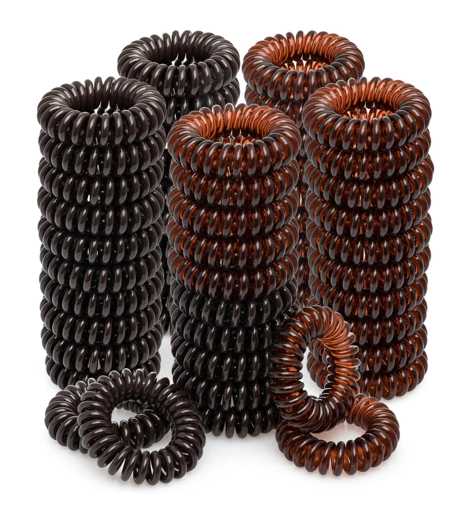 Spiral Hair Ties 54 Pcs for Women & Girls - Waterproof Coil Phone Cord Hair Coils - No Damage Ponytail Holders for Thin Curly Hair - Brown Shades - Buy Online on GoSupps.com