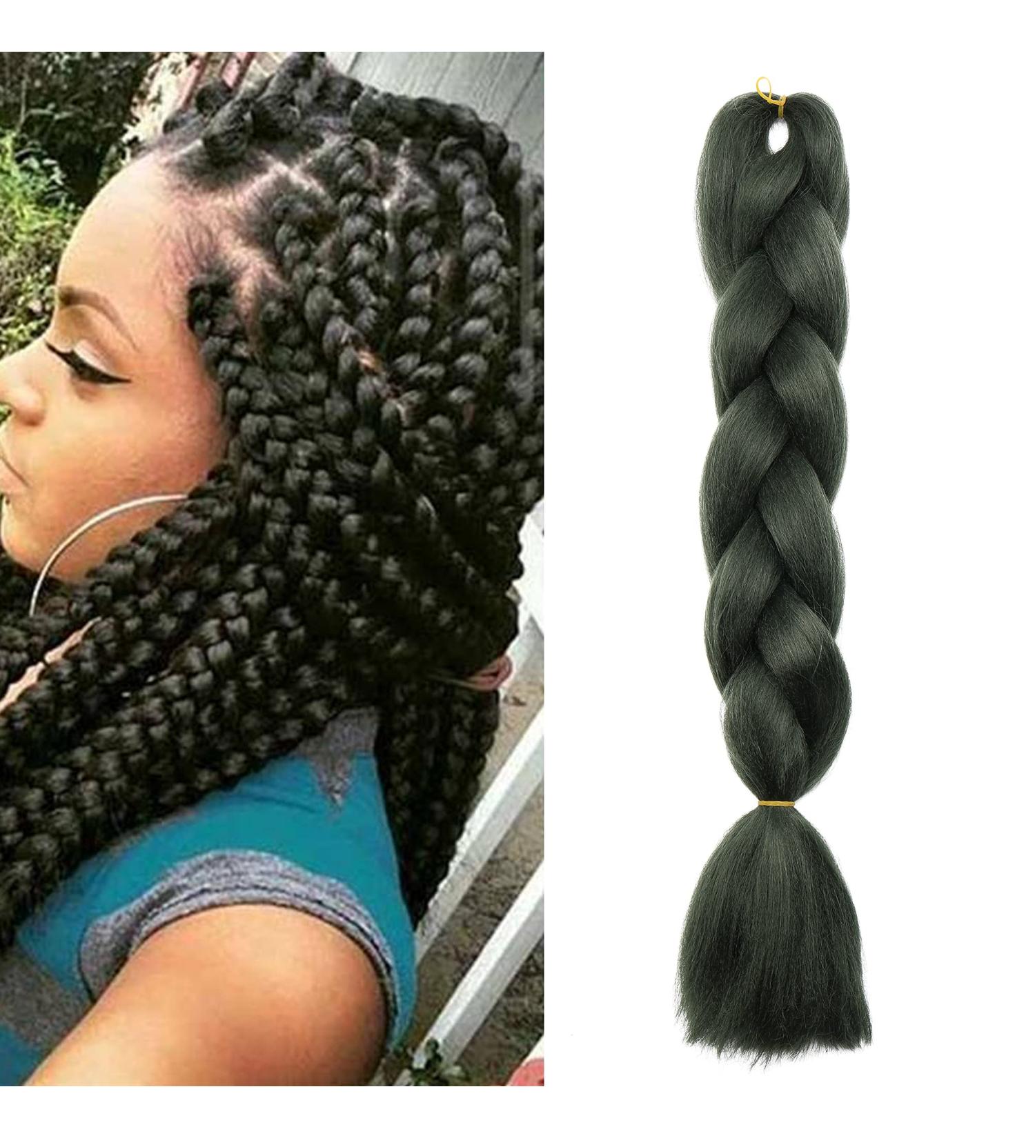Braiding Hair Extensions Jumbo Braid Hair 24 Inch 1pc High Temperature Synthetic Fiber Hair Extension Army Green for Women - Buy Online on GoSupps.com