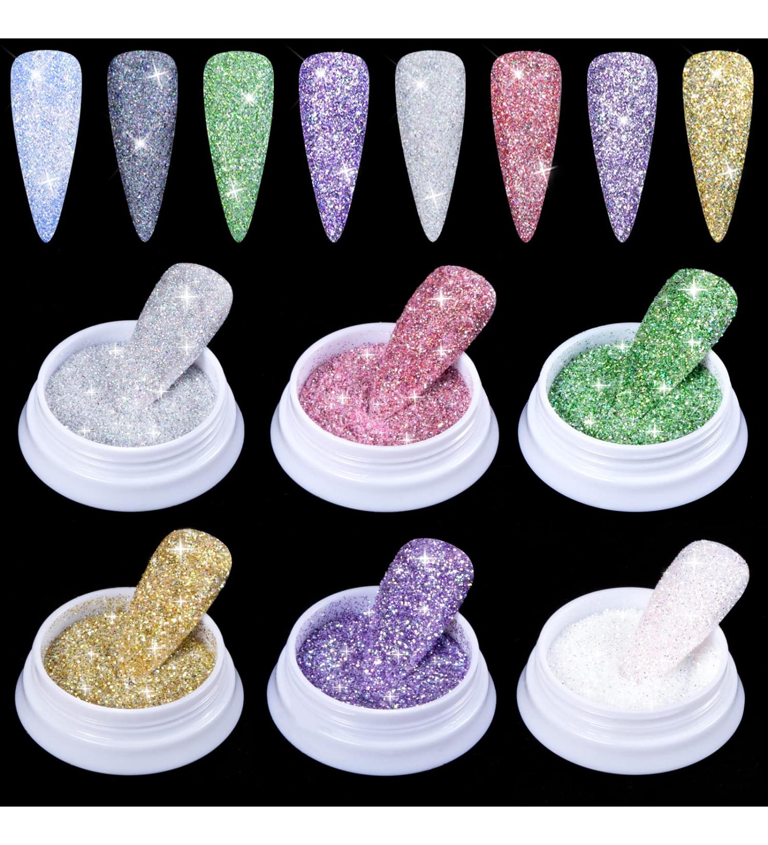 6 Colors Glitter for Nails - Crystal Diamond Nail Art Powder | Shimmering Sugar Effect for DIY Designs - Buy Online on GoSupps.com