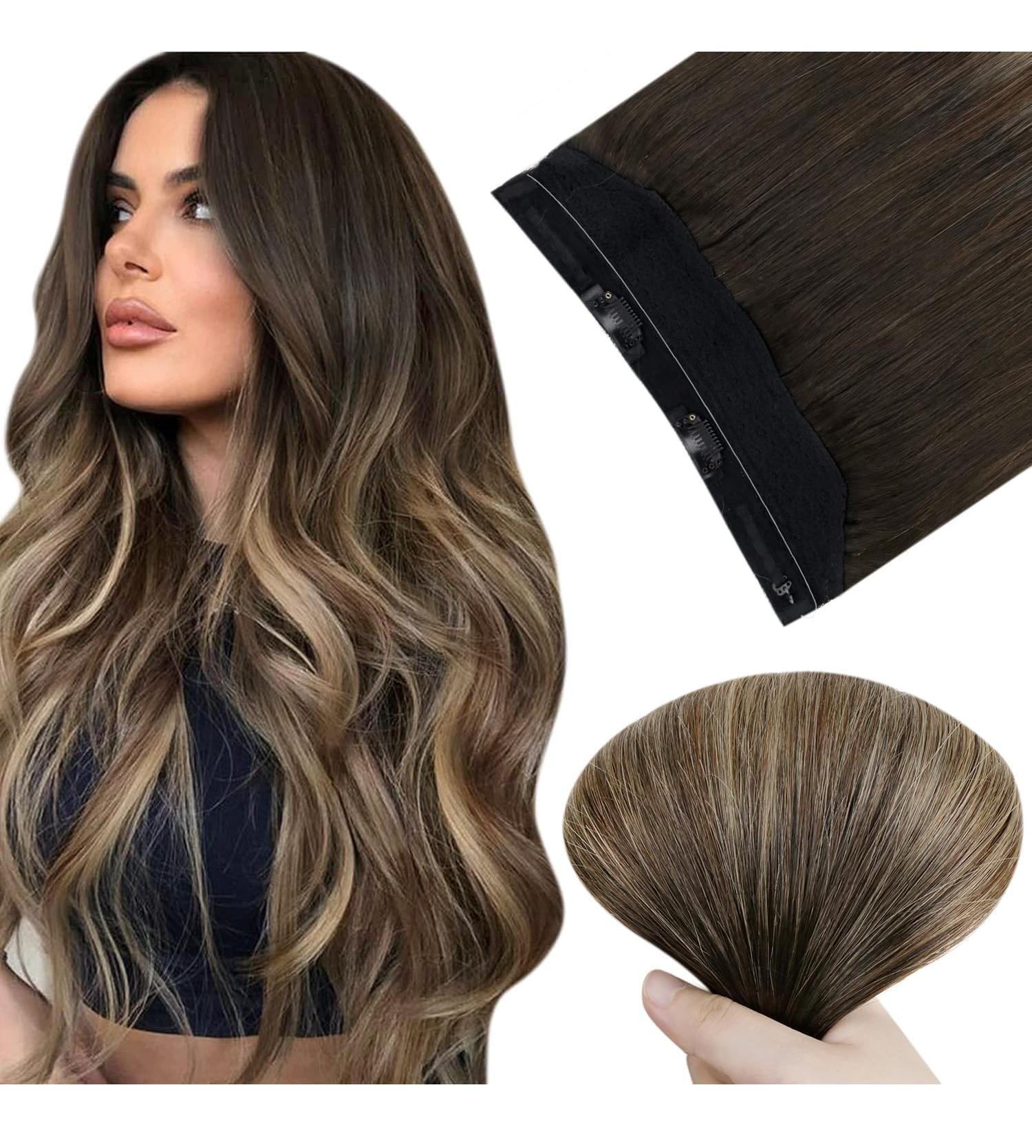 Easyouth Ombre Wire Hair Extensions Real Hair Balayage Black to Brown and Blonde 18 Inch 80g - #1B/6/27 - Buy Online on GoSupps.com