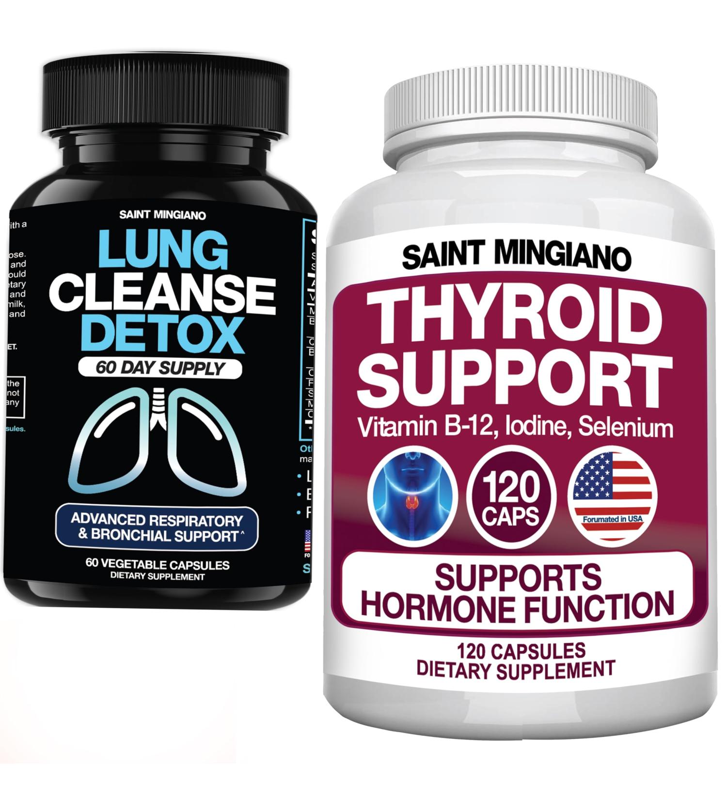 Saint Mingiano Thyroid Support Supplement 120 Capsules - with - Lung Cleanse Detox 60 Day Cleanse - Supports - Buy Online on GoSupps.com