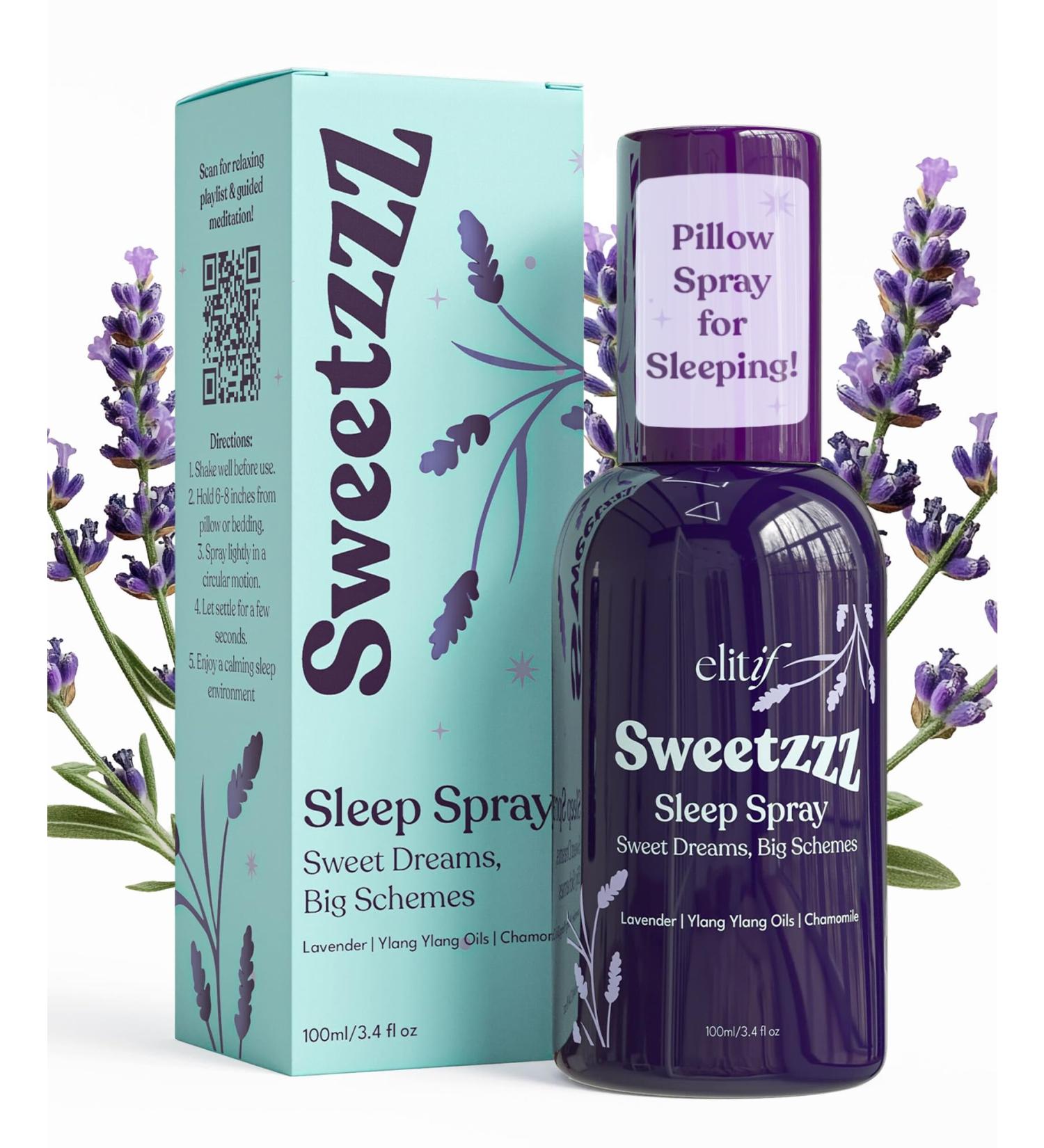 Lavender Pillow Spray for Sleeping Aromatherapy Sleep Mist & Natural Bedtime Linen & Room Spray Vegan Non-Toxic Travel-Friendly Sweetzzz by Elitif - Buy Online on GoSupps.com
