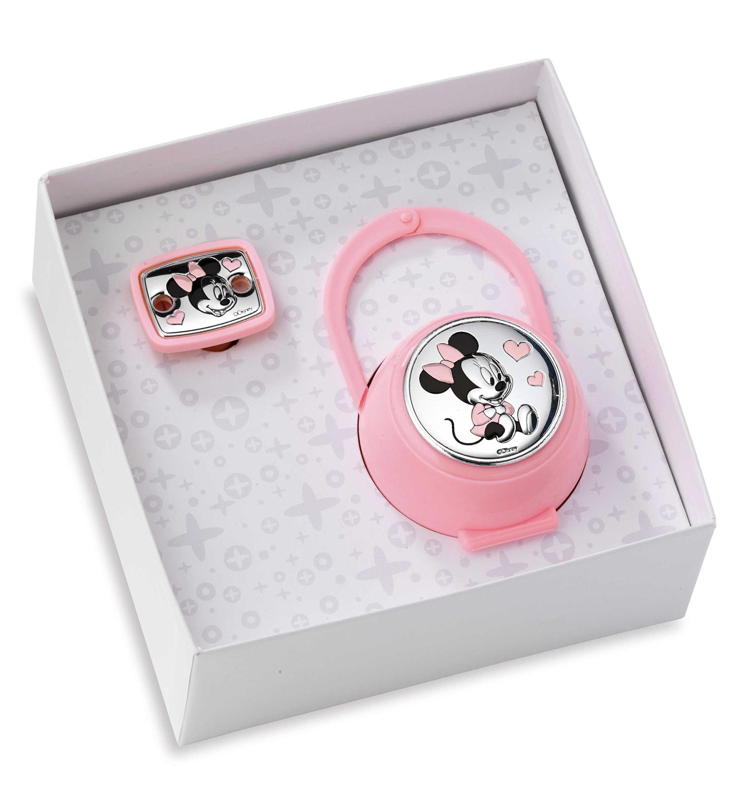 Disney Baby - pacifier chain with clip and pacifier box in silver - perfect as a gift idea for baptism or birthday - Minnie -Maus -Design Rosa